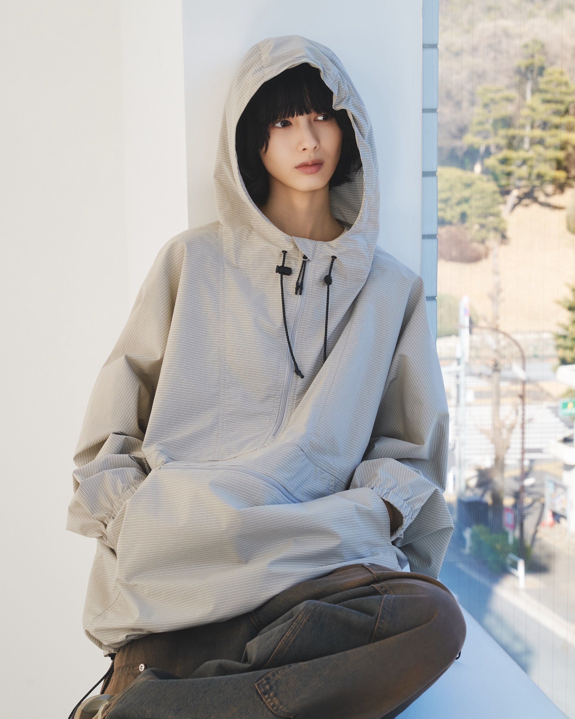 PACKABLE CITY ANORAK PARKA (BEIGE(MINI GRAPH CHECK))
