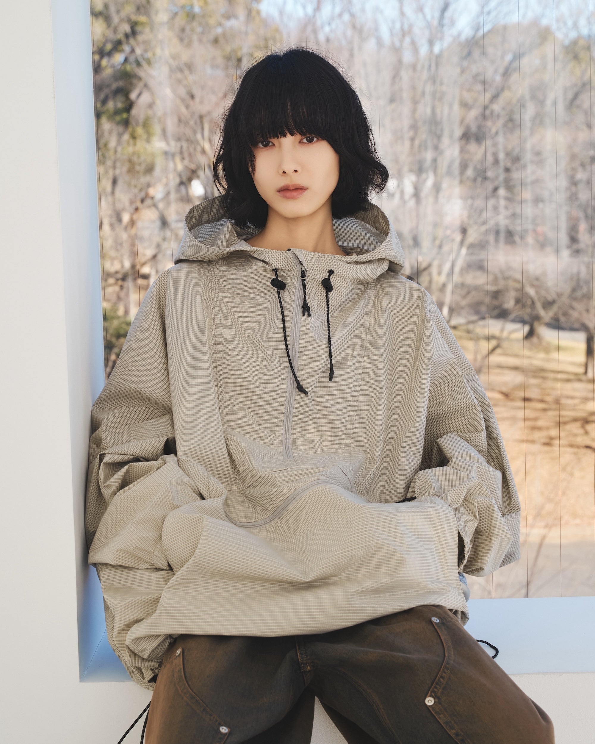 PACKABLE CITY ANORAK PARKA (BEIGE(MINI GRAPH CHECK))