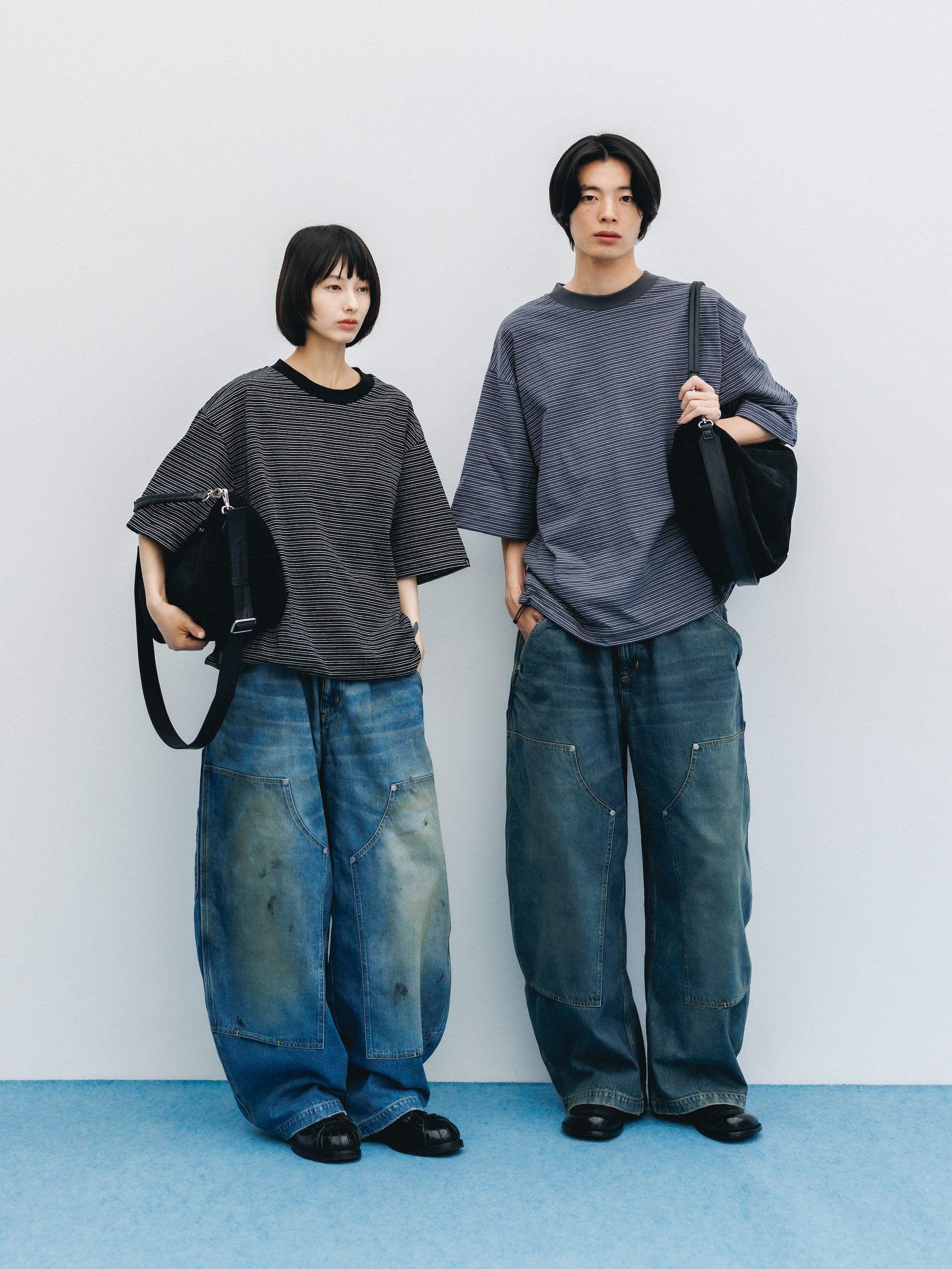 VINTAGE DYED SELVEDGE DENIM DOUBLE KNEE CURVED WORKER PANTS (VINTAGE INDIGO)