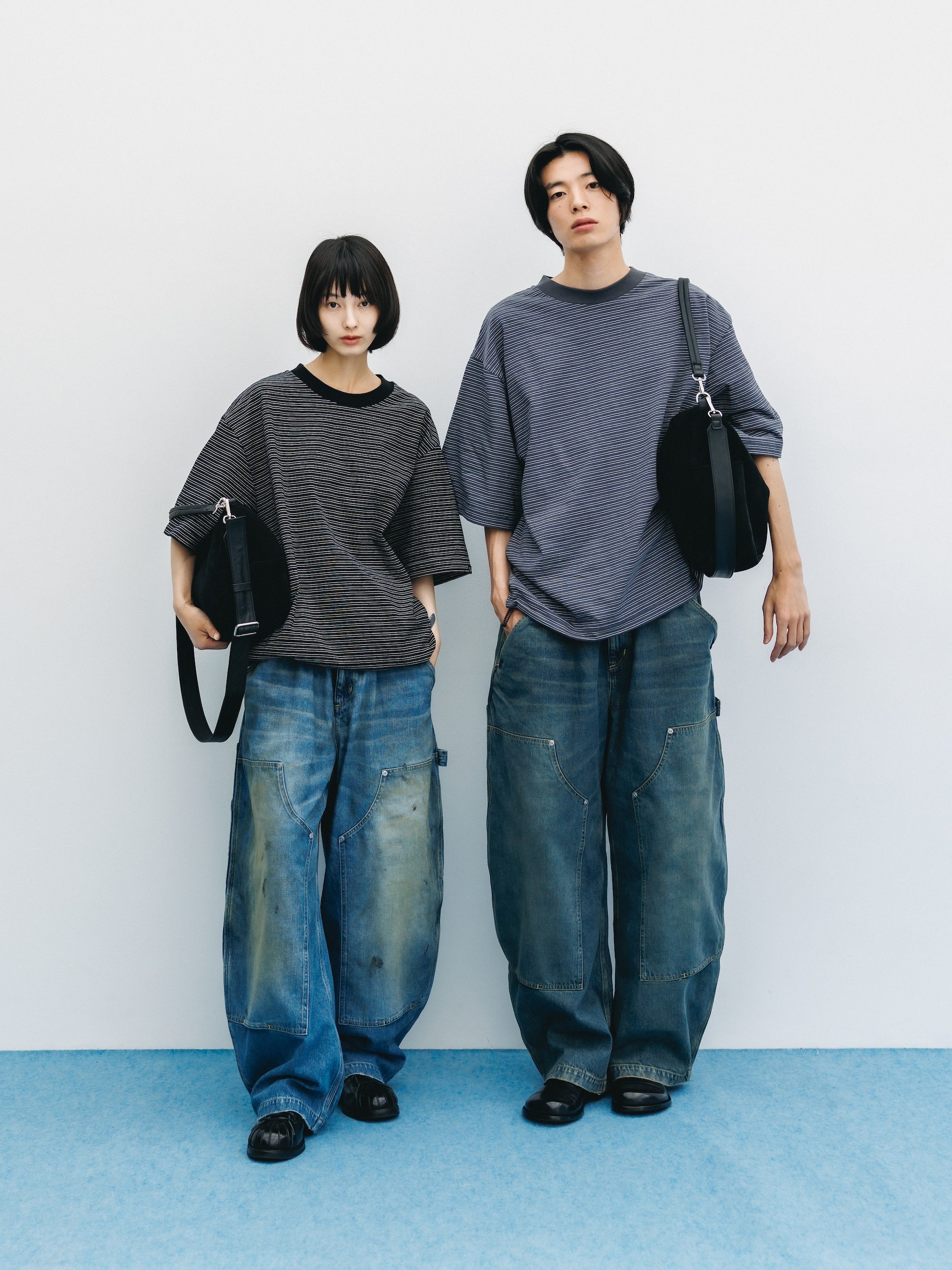 VINTAGE DYED SELVEDGE DENIM DOUBLE KNEE CURVED WORKER PANTS (VINTAGE LIGHT INDIGO)