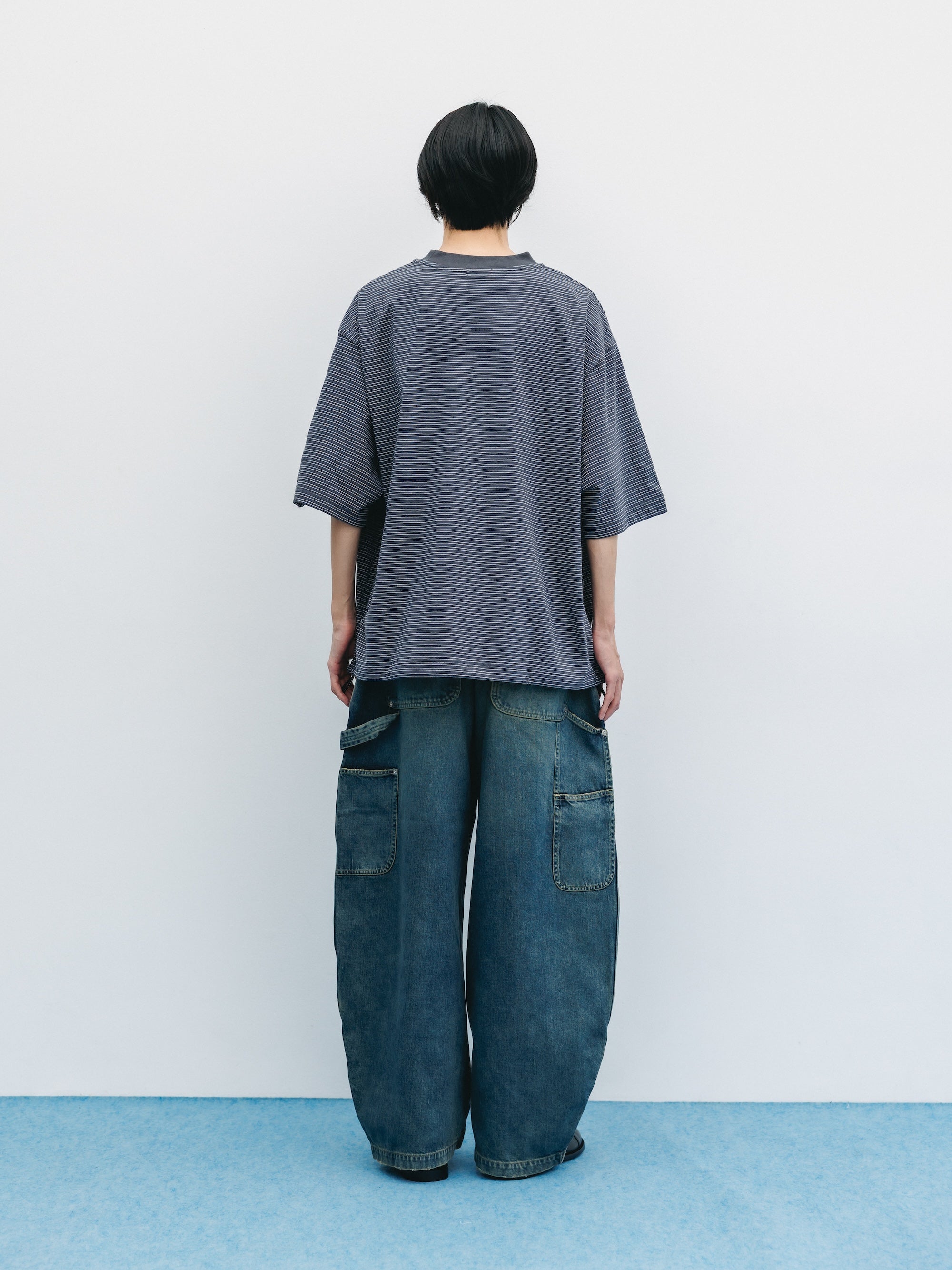 VINTAGE DYED SELVEDGE DENIM DOUBLE KNEE CURVED WORKER PANTS (VINTAGE INDIGO)