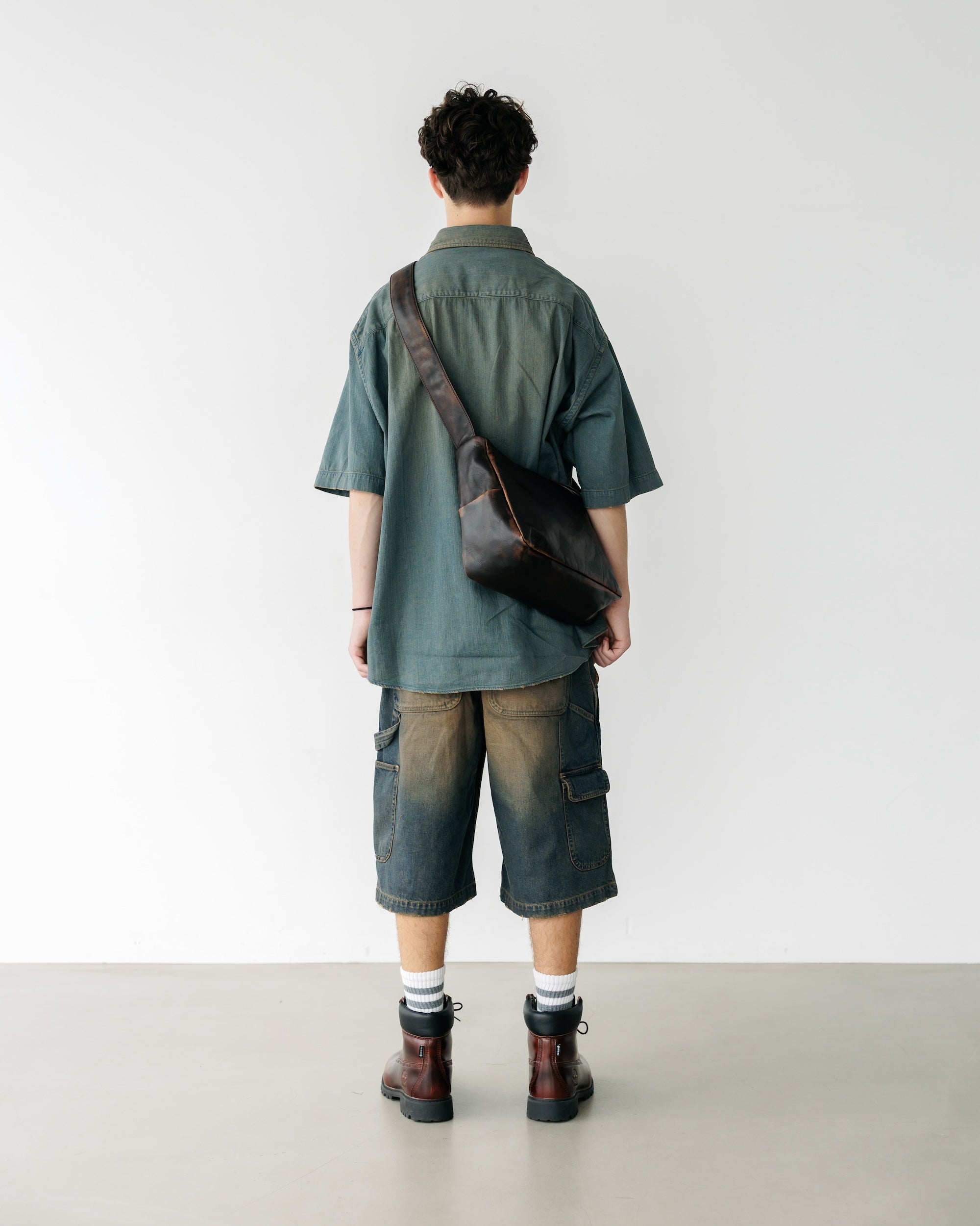 VINTAGE DYED SELVEDGE DENIM WORKER HALF PANTS (VINTAGE BROWN)