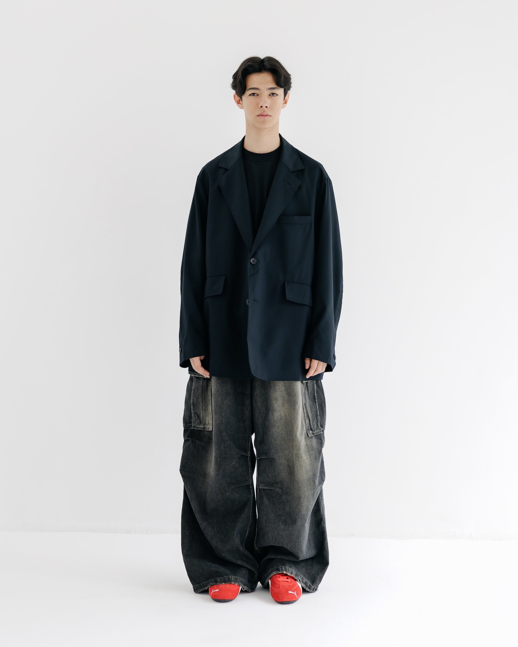 【9.6 SAT 20:00- IN STOCK】WOOL GABARDINE CITY UNIFORM TAILORED JACKET (BLACK)