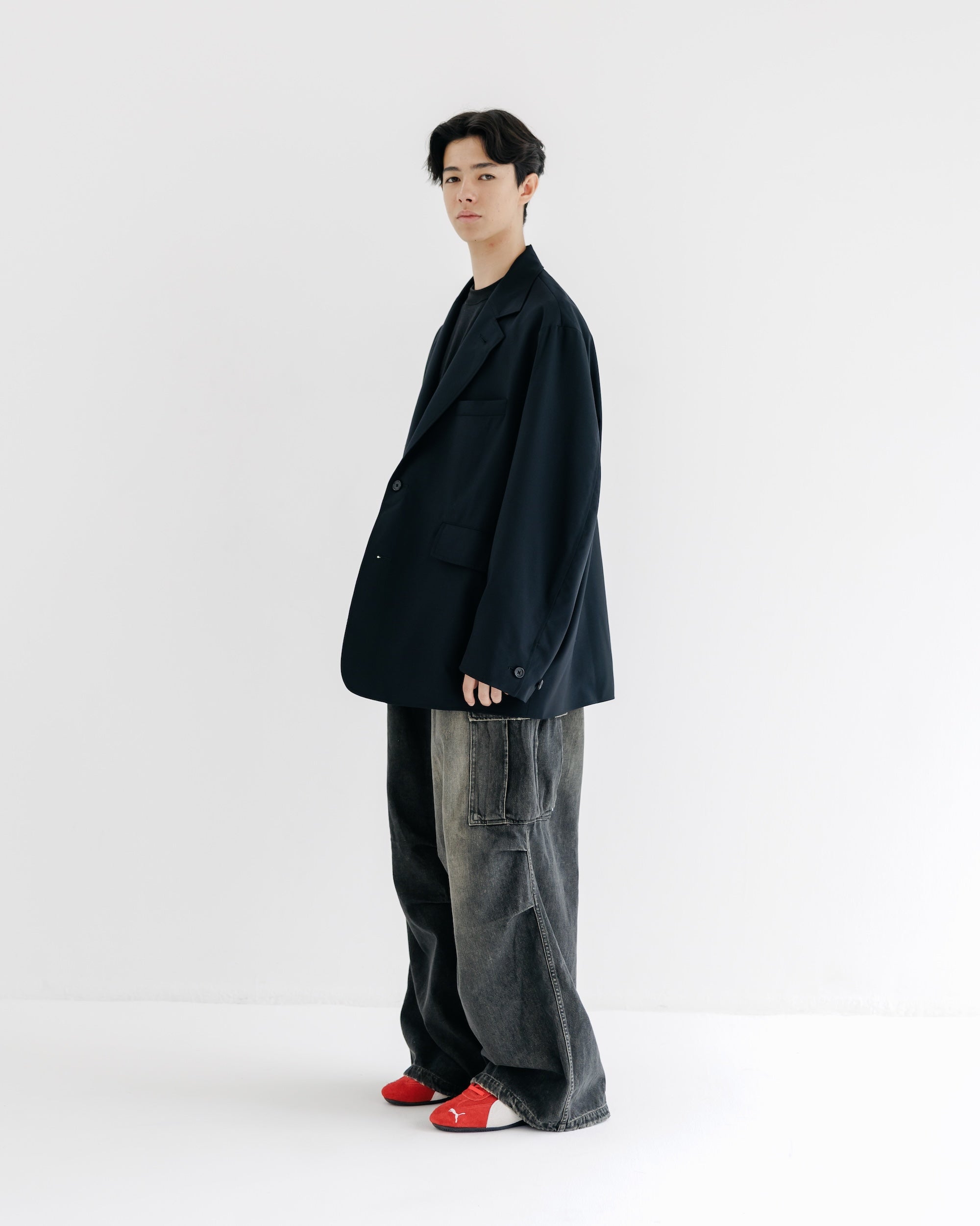 【9.6 SAT 20:00- IN STOCK】WOOL GABARDINE CITY UNIFORM TAILORED JACKET (BLACK)