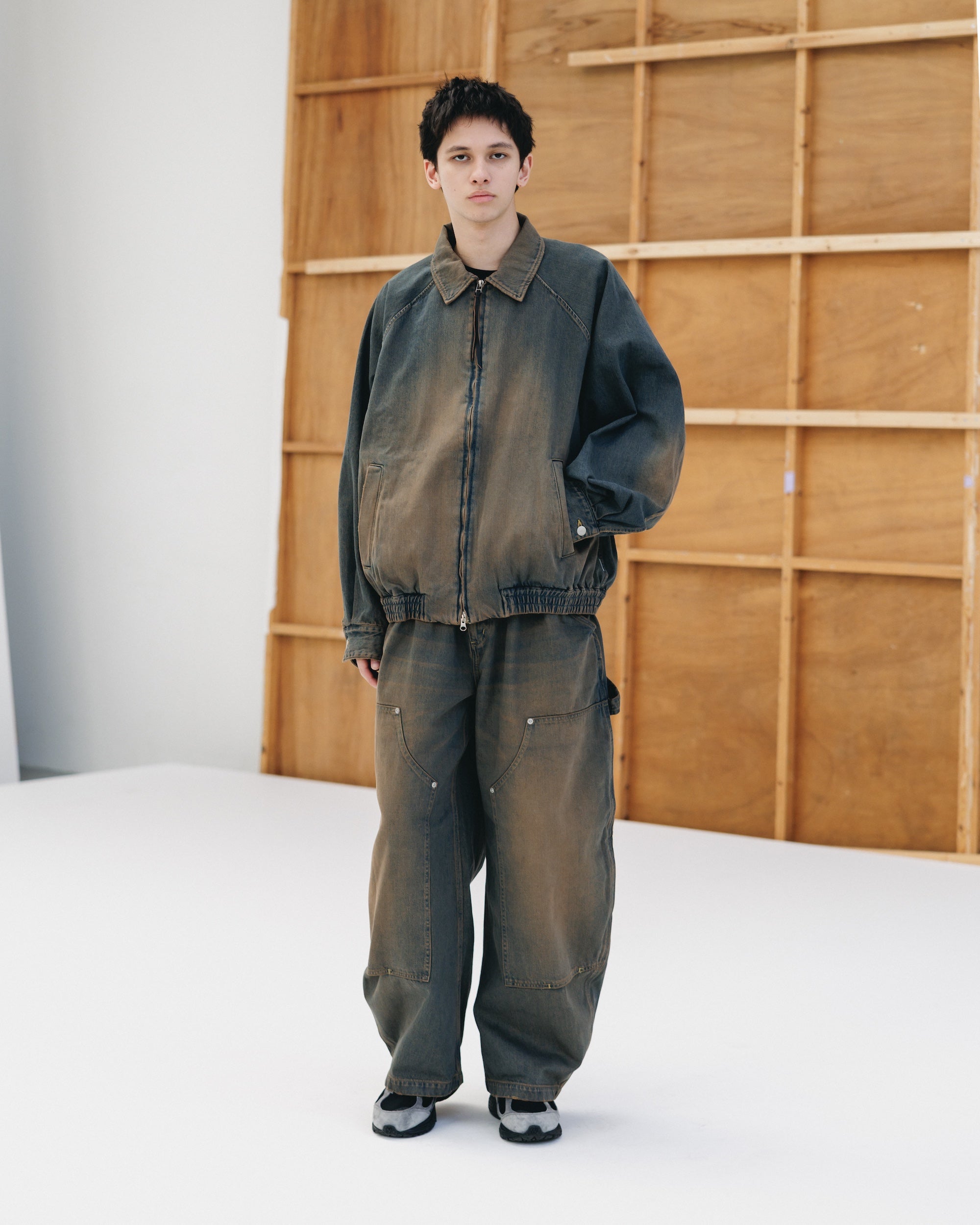 VINTAGE DYED SELVEDGE DENIM CITY UTILITY JACKET (VINTAGE BROWN)