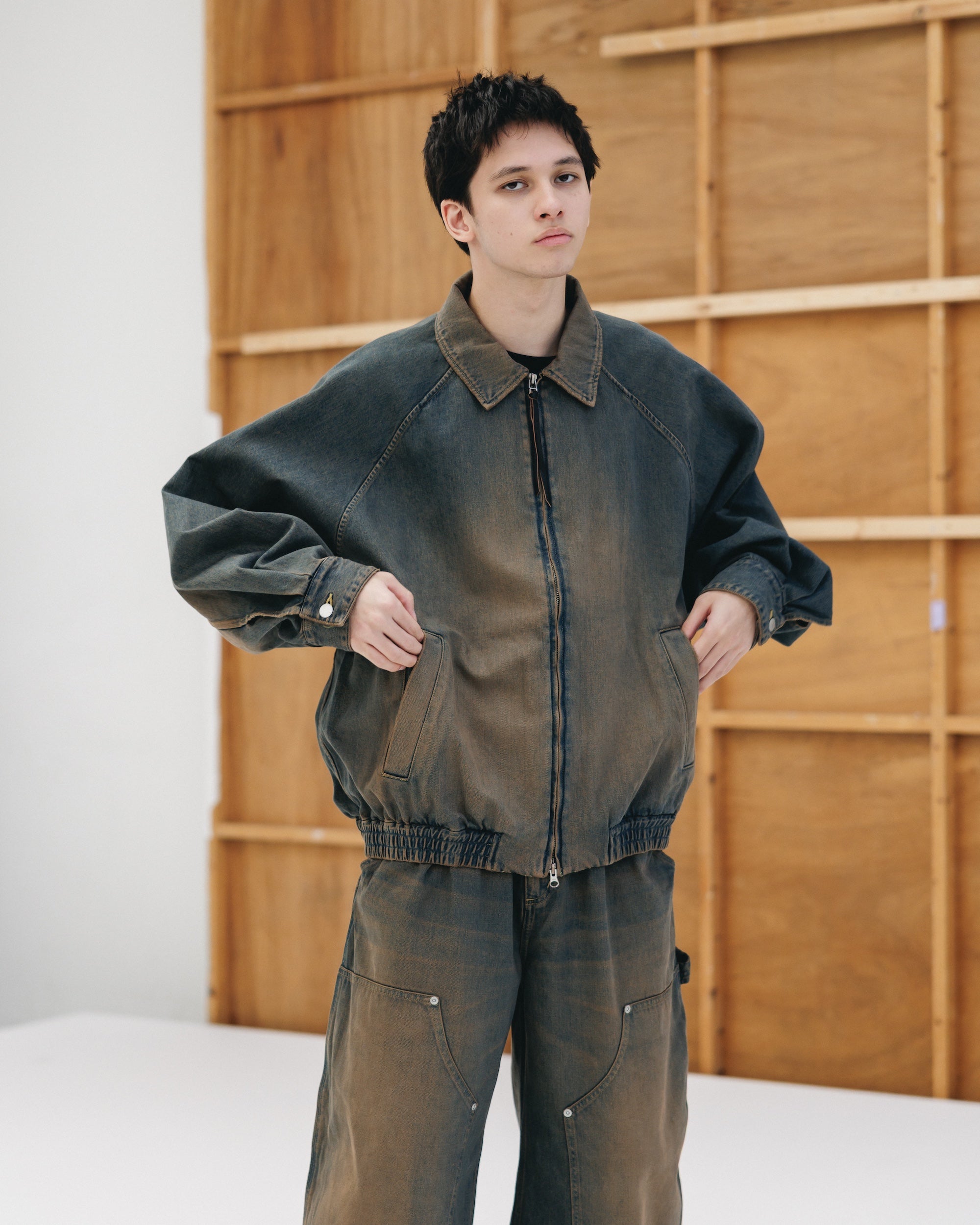 VINTAGE DYED SELVEDGE DENIM CITY UTILITY JACKET (VINTAGE BROWN)