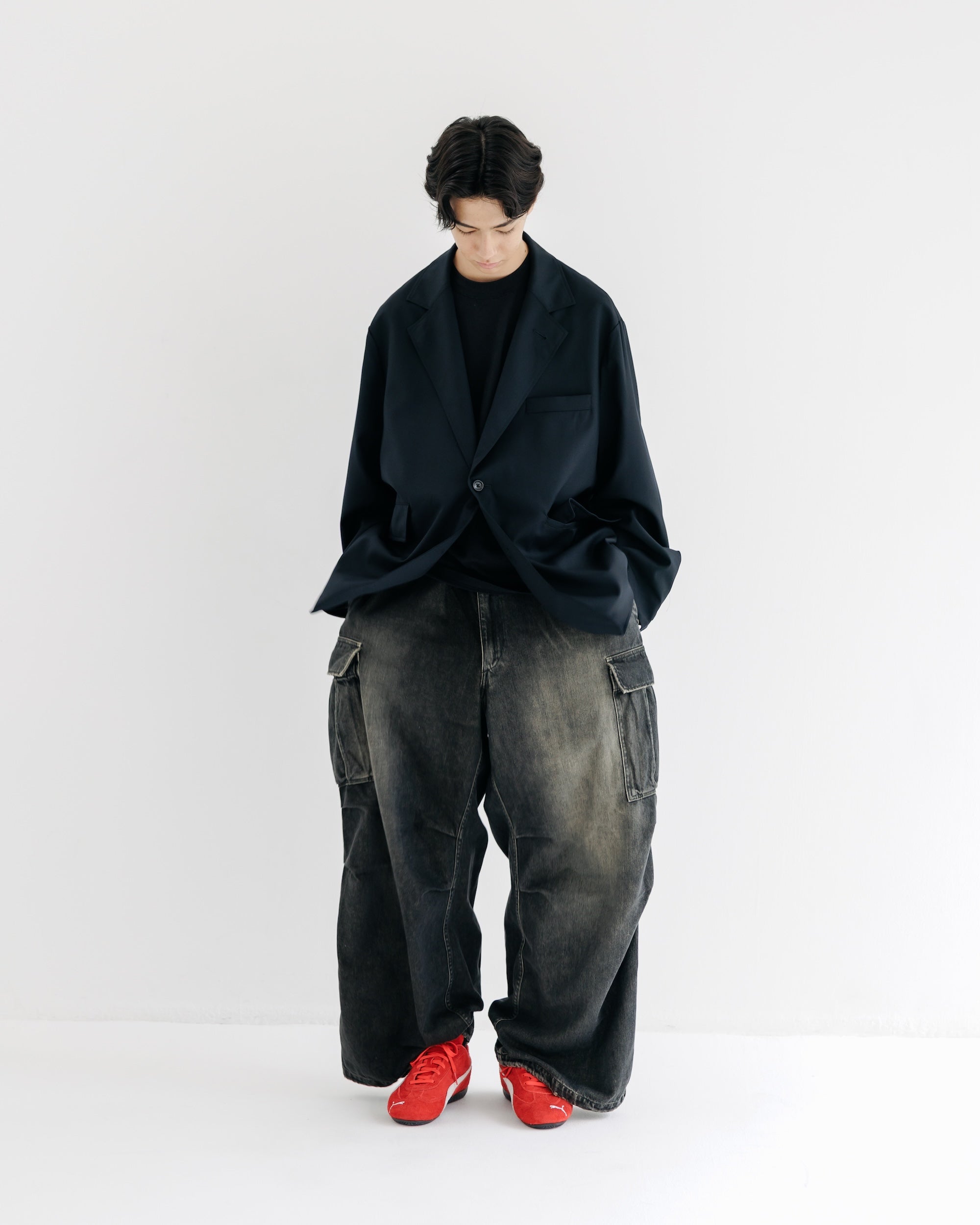 【9.6 SAT 20:00- IN STOCK】WOOL GABARDINE CITY UNIFORM TAILORED JACKET (BLACK)