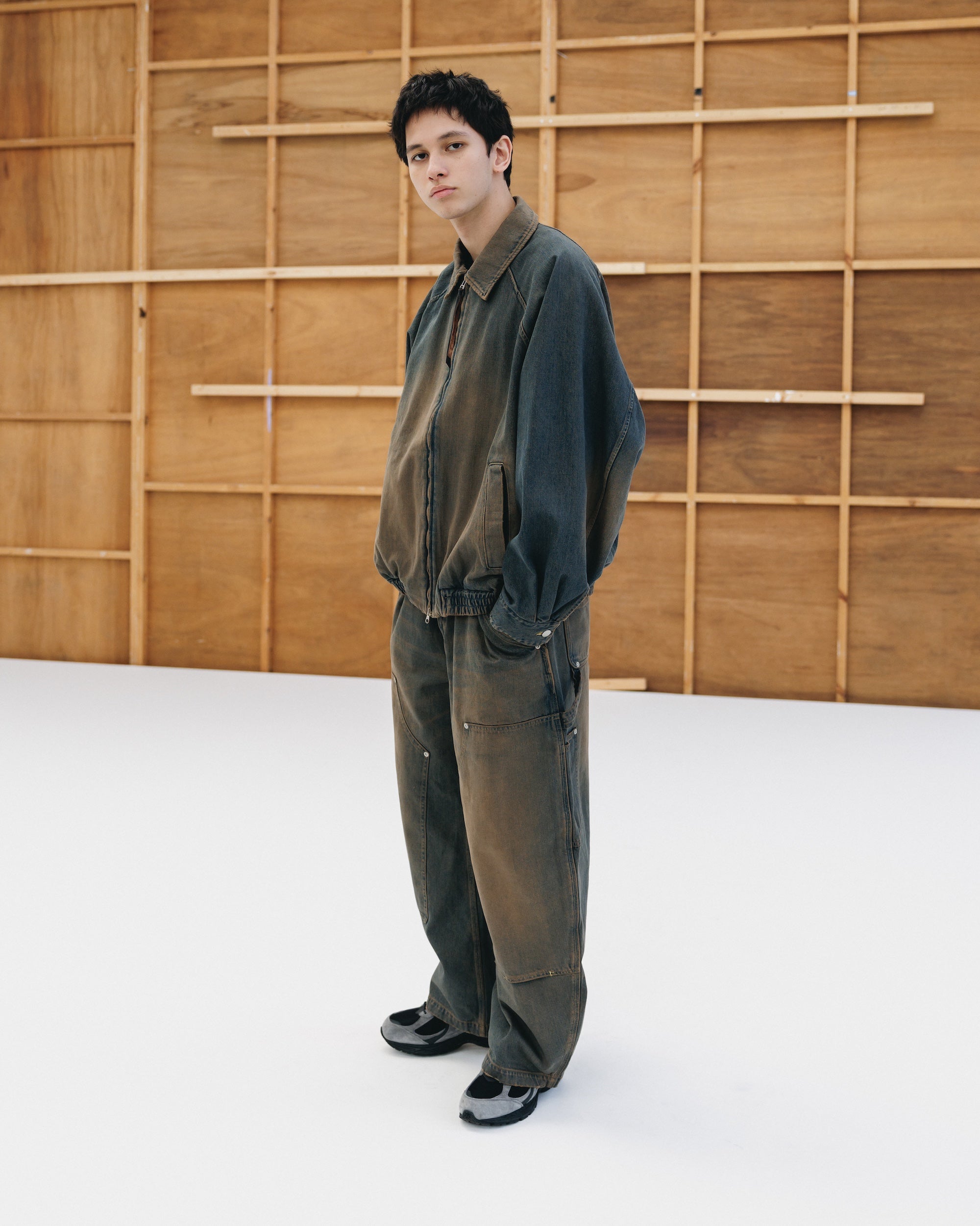 VINTAGE DYED SELVEDGE DENIM CITY UTILITY JACKET (VINTAGE BROWN)