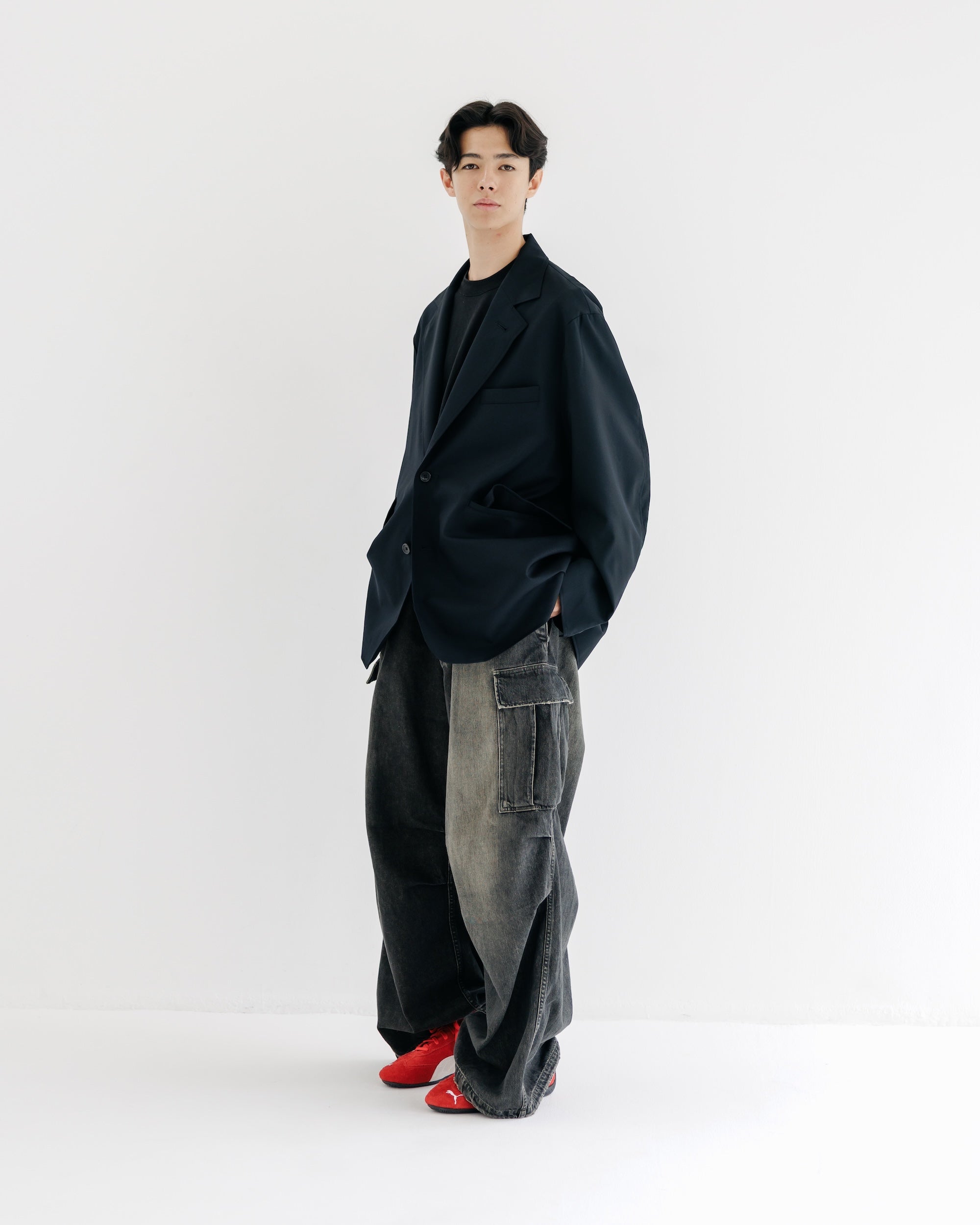 【9.6 SAT 20:00- IN STOCK】WOOL GABARDINE CITY UNIFORM TAILORED JACKET (BLACK)