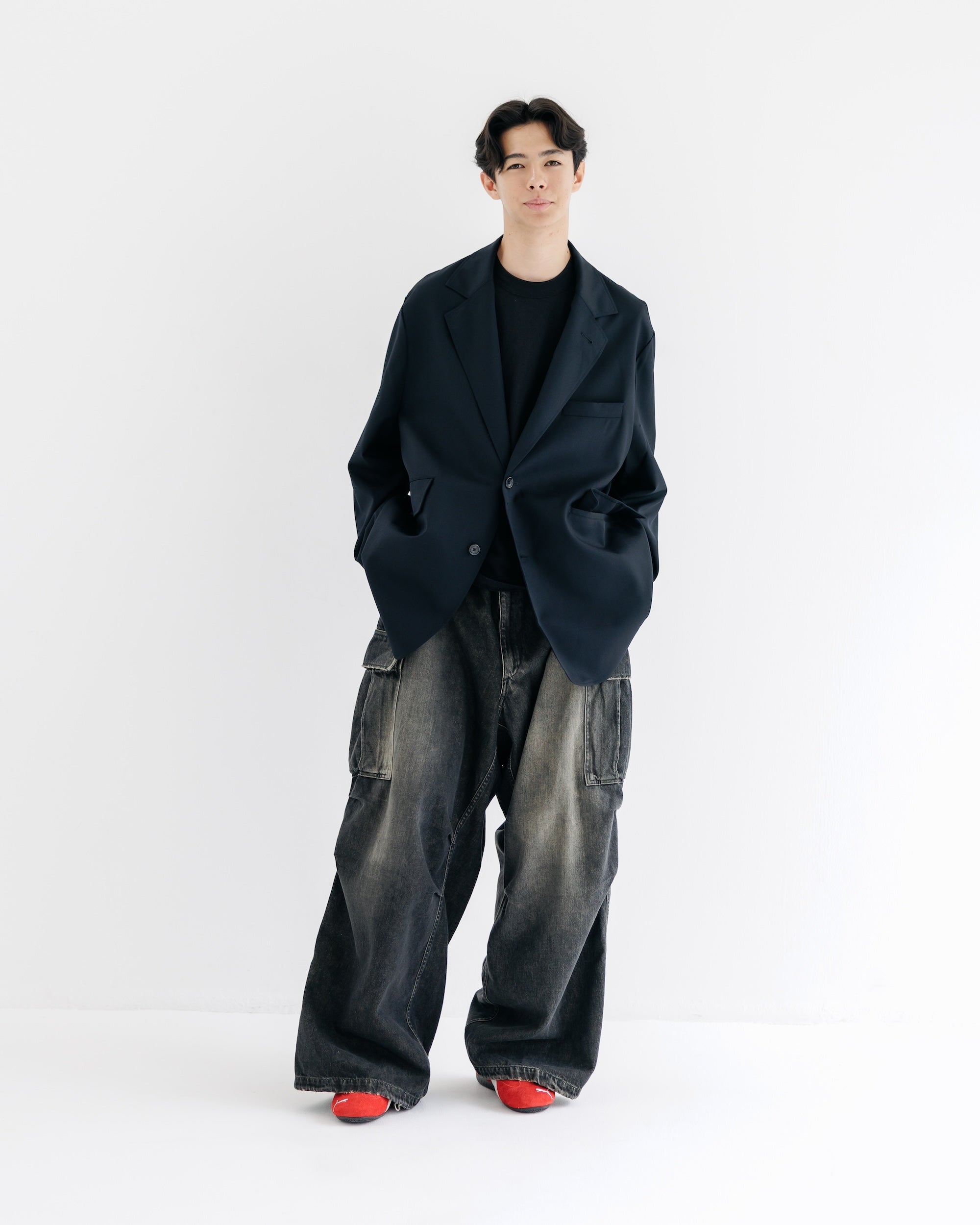【9.6 SAT 20:00- IN STOCK】WOOL GABARDINE CITY UNIFORM TAILORED JACKET (BLACK)