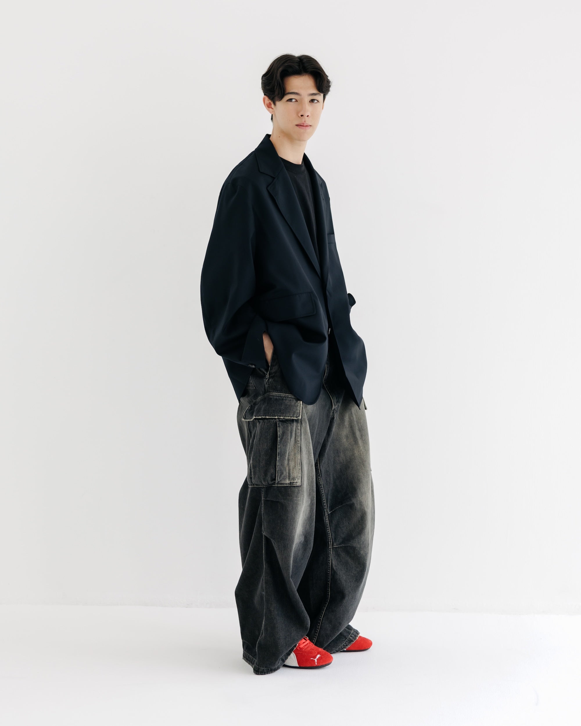 【9.6 SAT 20:00- IN STOCK】WOOL GABARDINE CITY UNIFORM TAILORED JACKET (BLACK)