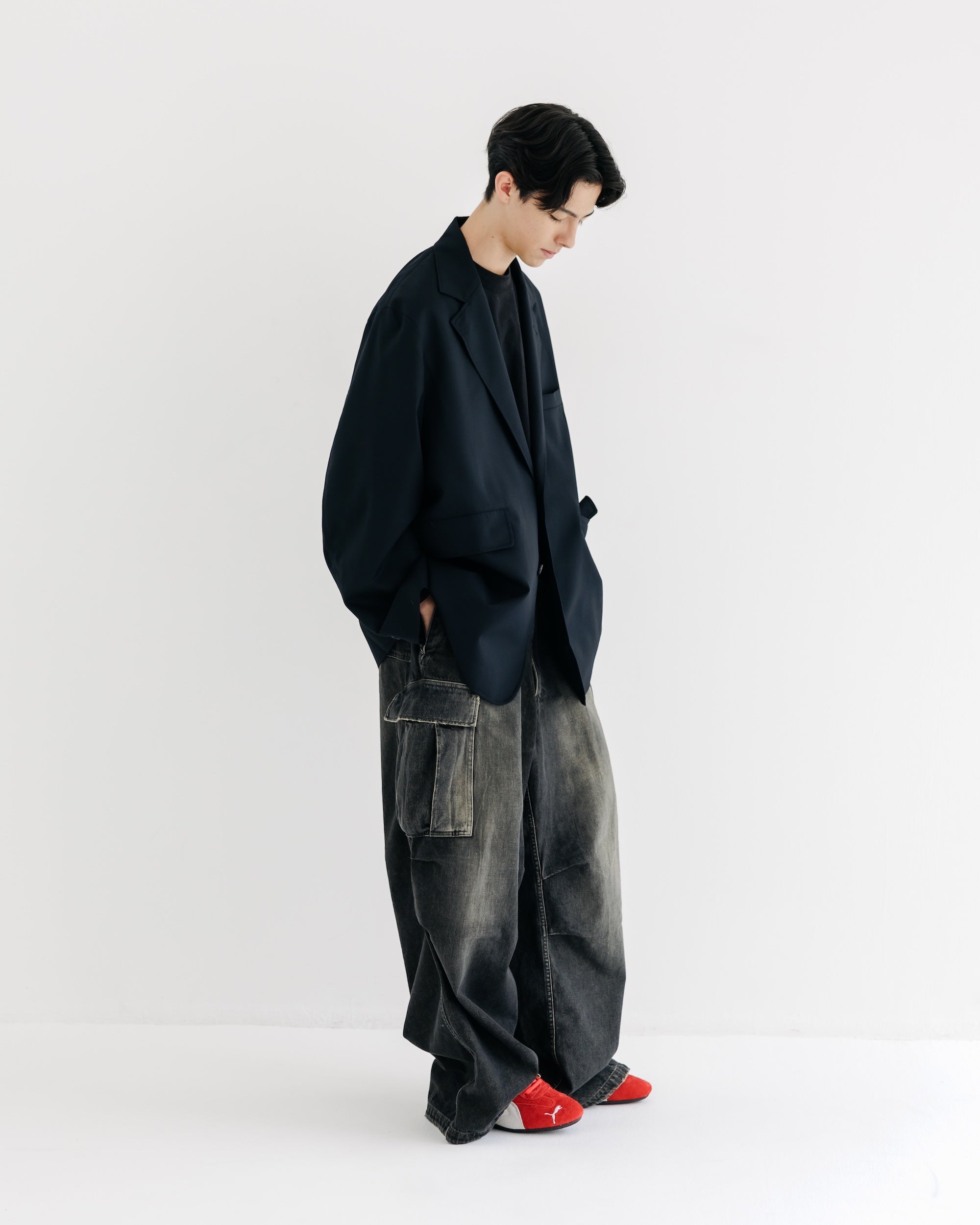 【9.6 SAT 20:00- IN STOCK】WOOL GABARDINE CITY UNIFORM TAILORED JACKET (BLACK)