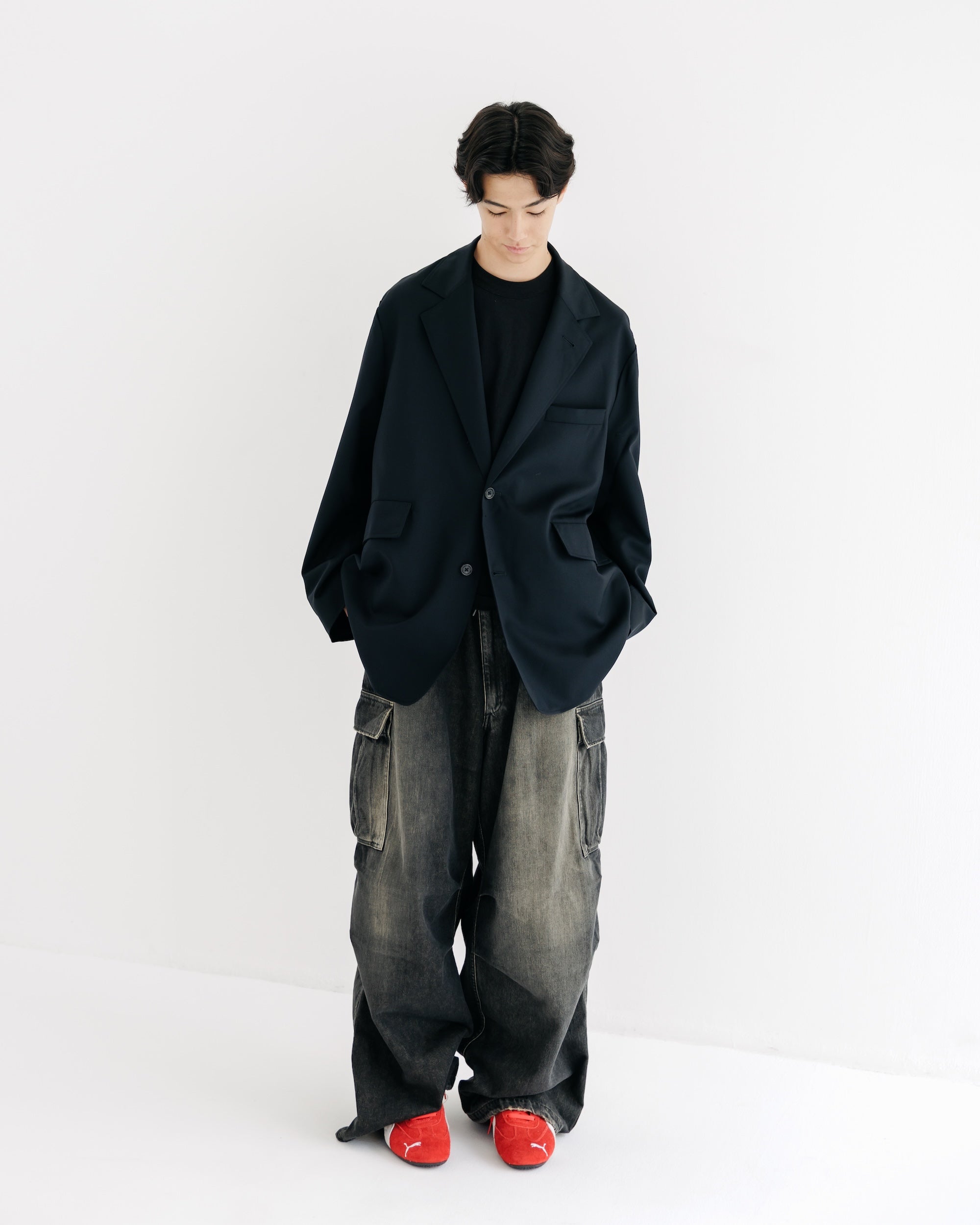 【9.6 SAT 20:00- IN STOCK】WOOL GABARDINE CITY UNIFORM TAILORED JACKET (BLACK)
