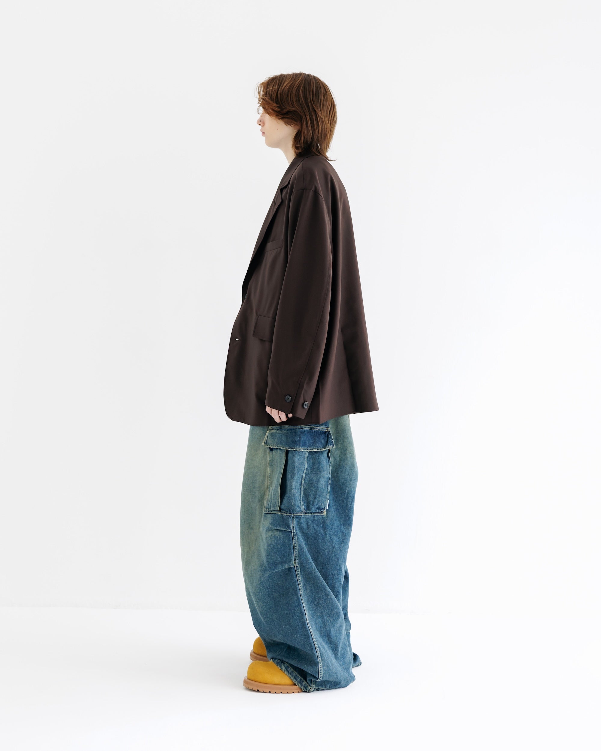【9.6 SAT 20:00- IN STOCK】WOOL GABARDINE CITY UNIFORM TAILORED JACKET (BROWN)
