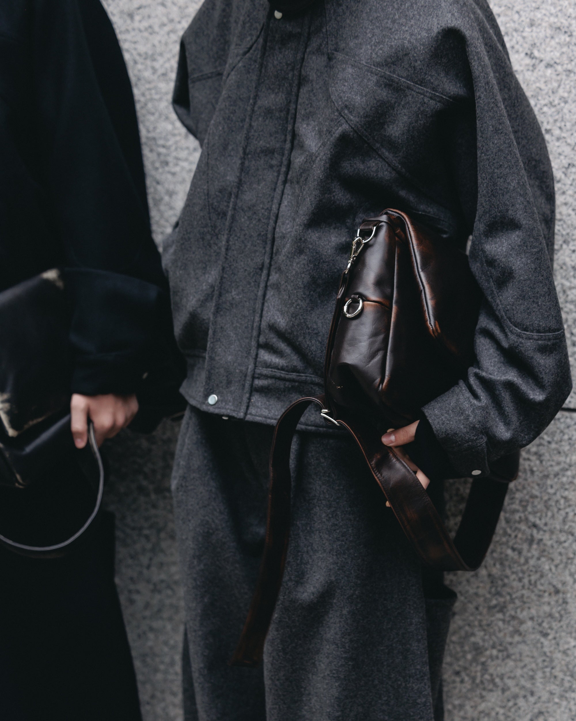 【12.6 SAT 20:00- IN STOCK】LEATHER COLLAR WOOL MELTON FUTURE JACKET (GRAY)