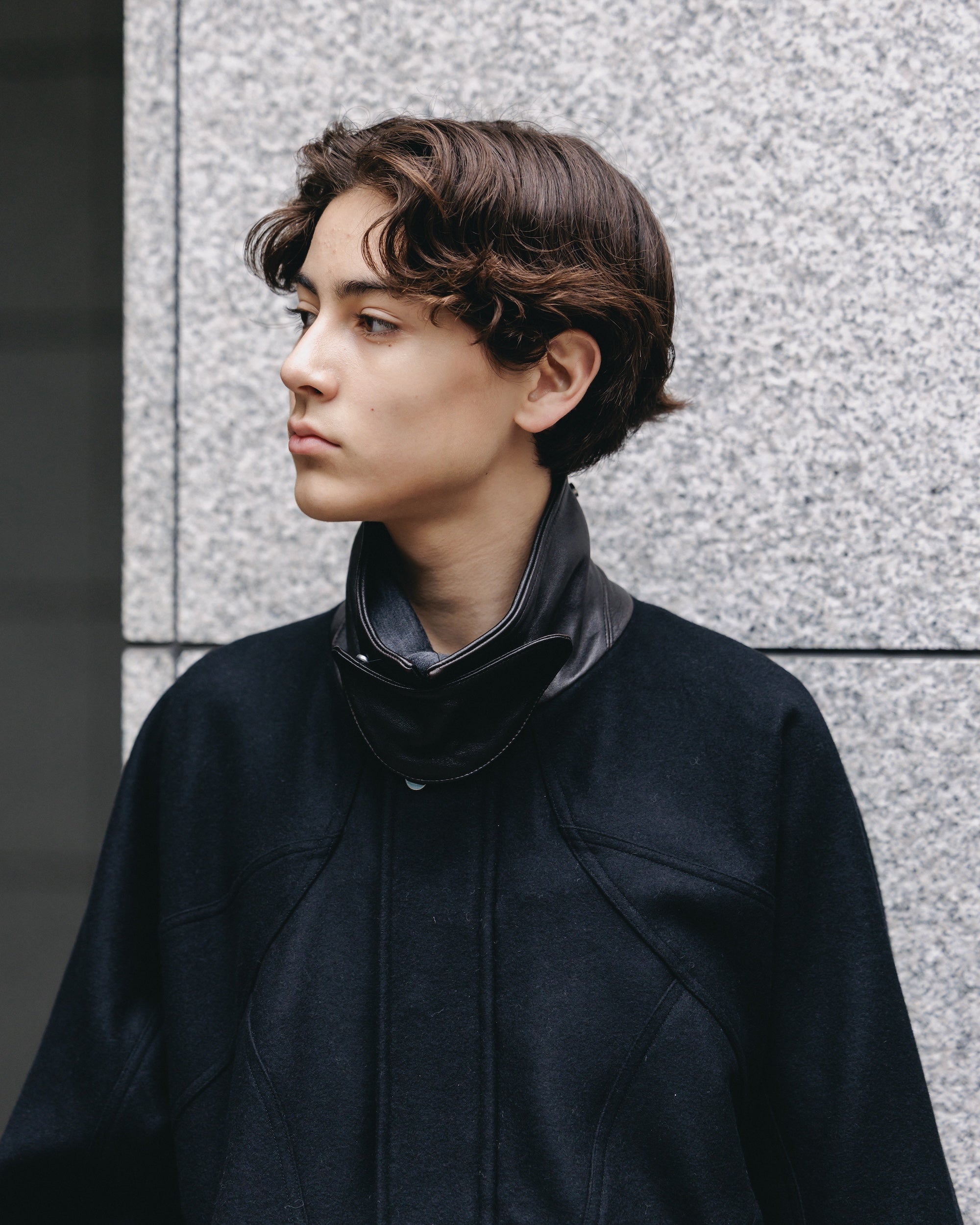 【12.6 SAT 20:00- IN STOCK】LEATHER COLLAR WOOL MELTON FUTURE JACKET (BLACK)