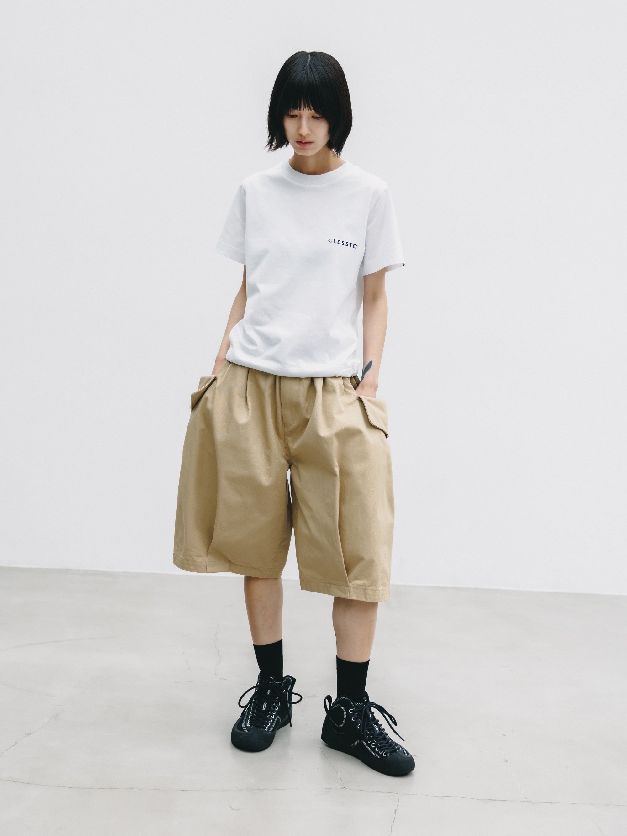 【6.24 WED 20:00- IN STOCK】FLAP WIDE BALLOON HALF PANTS (BEIGE)