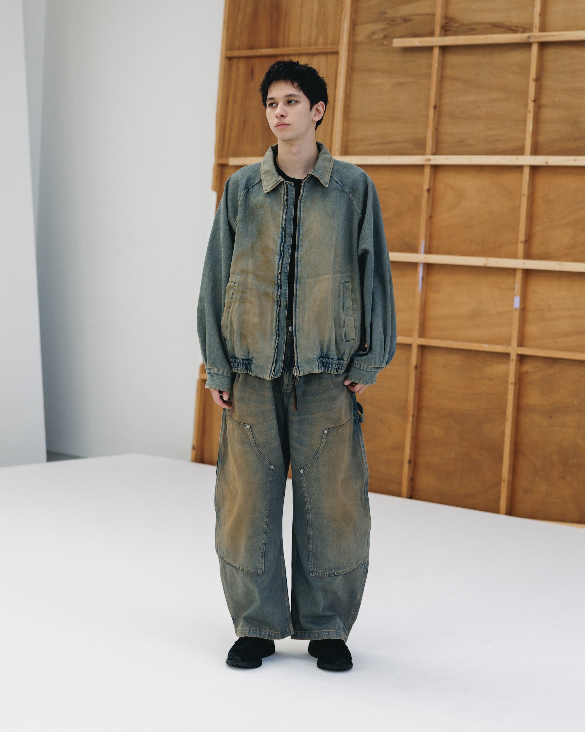 VINTAGE DYED SELVEDGE DENIM CITY UTILITY JACKET (VINTAGE BEIGE)