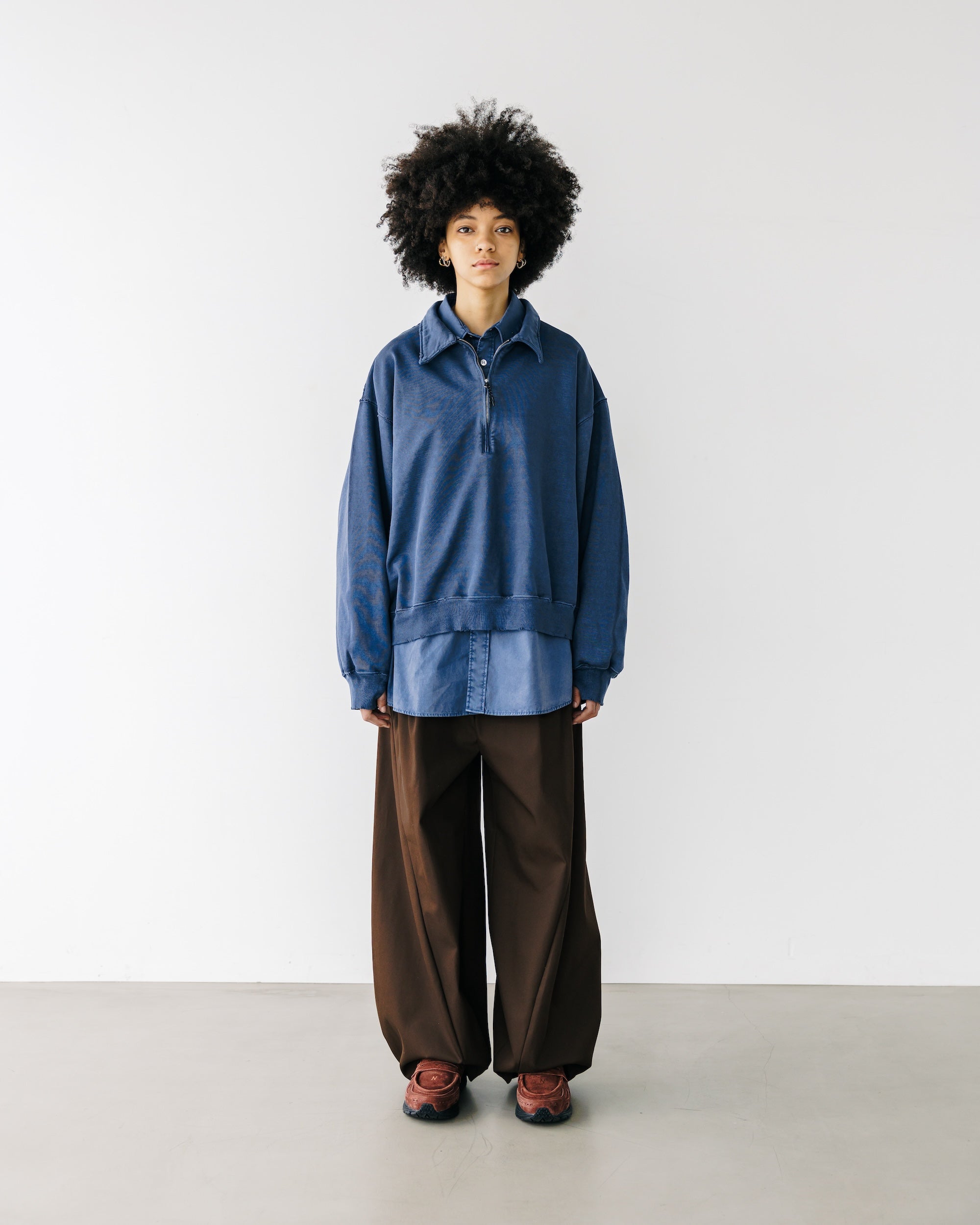 PIGMENT DYED ZIP POLO (FADE BLUE)