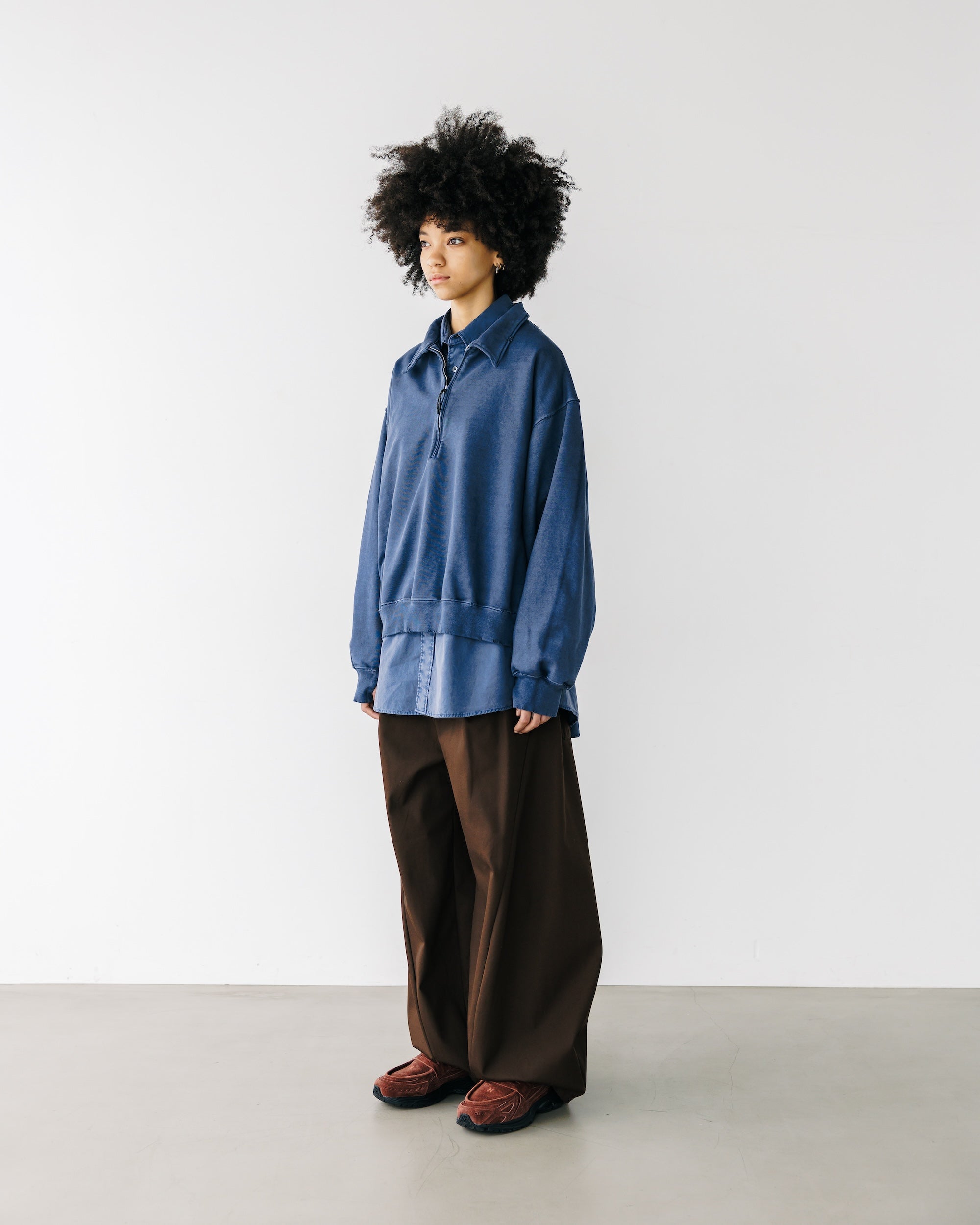 PIGMENT DYED ZIP POLO (FADE BLUE)