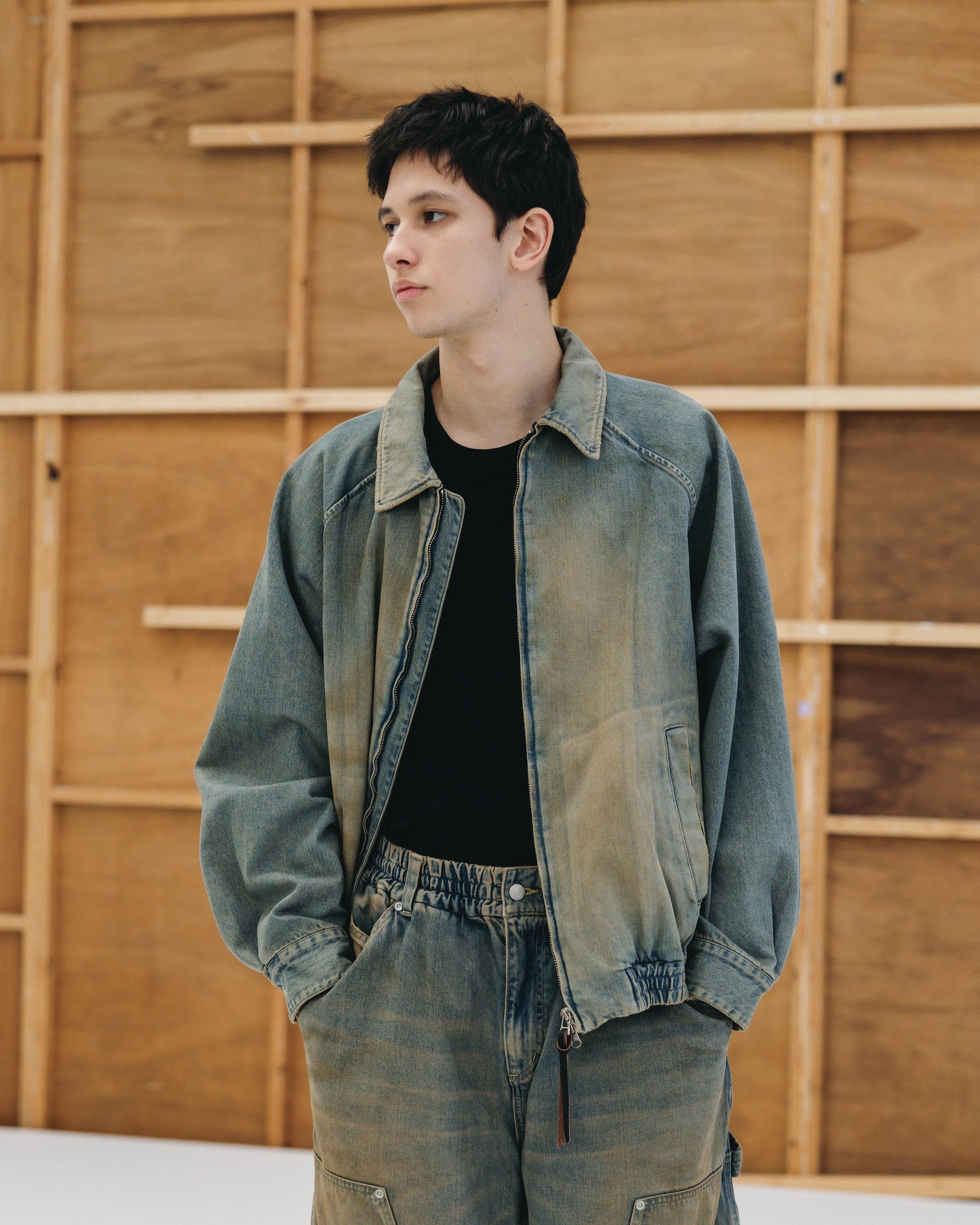 VINTAGE DYED SELVEDGE DENIM CITY UTILITY JACKET (VINTAGE BEIGE)