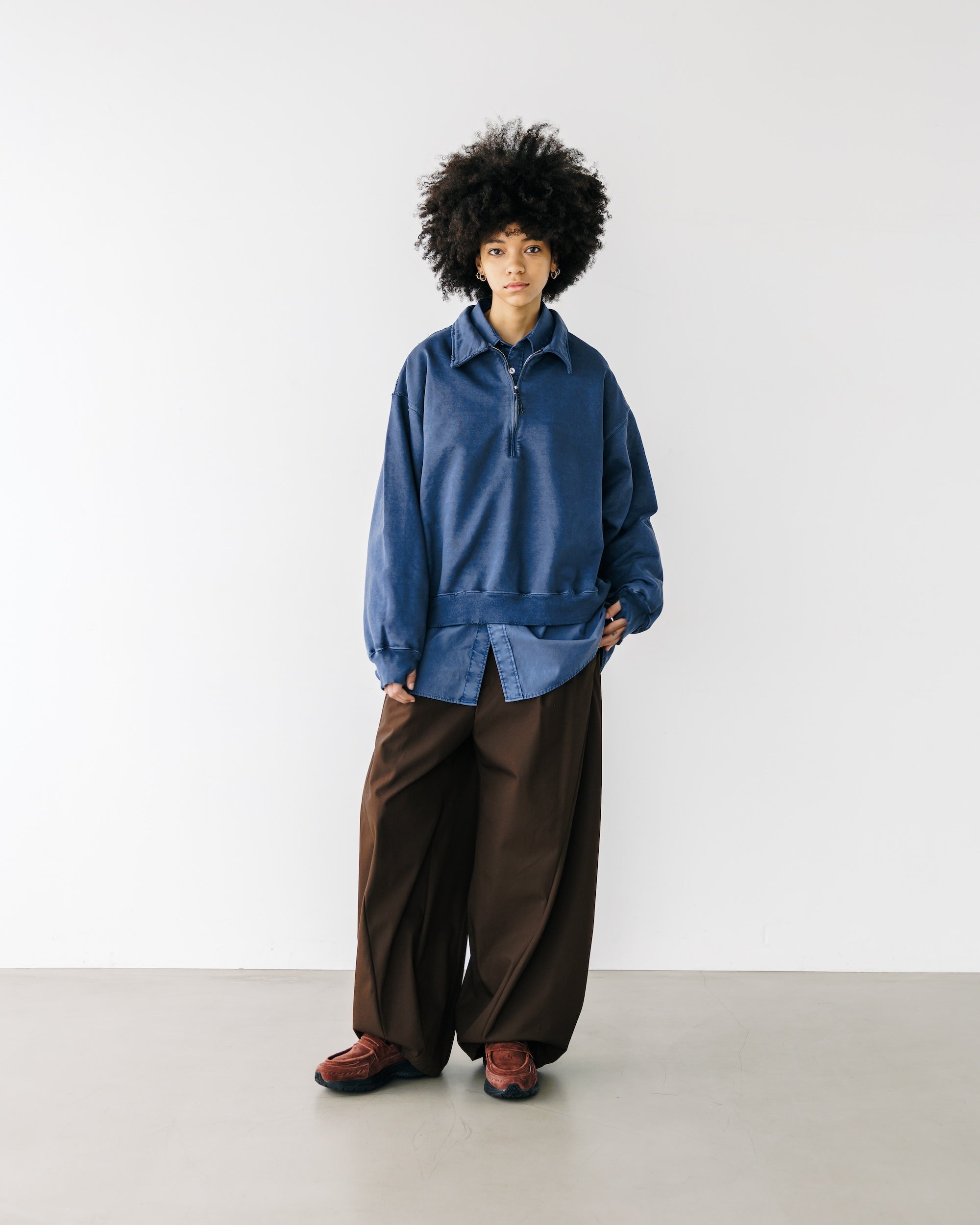 PIGMENT DYED ZIP POLO (FADE BLUE)