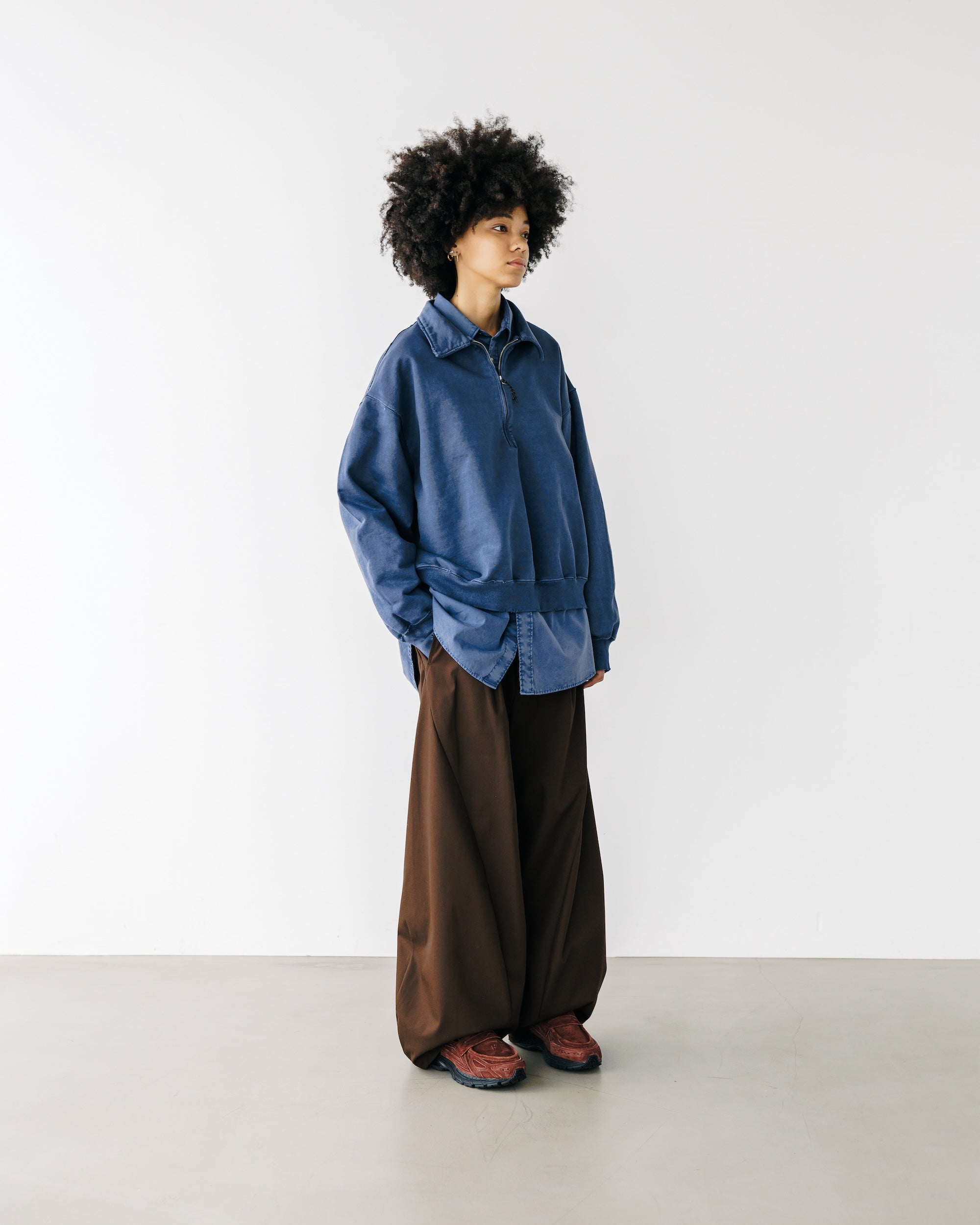 PIGMENT DYED ZIP POLO (FADE BLUE)