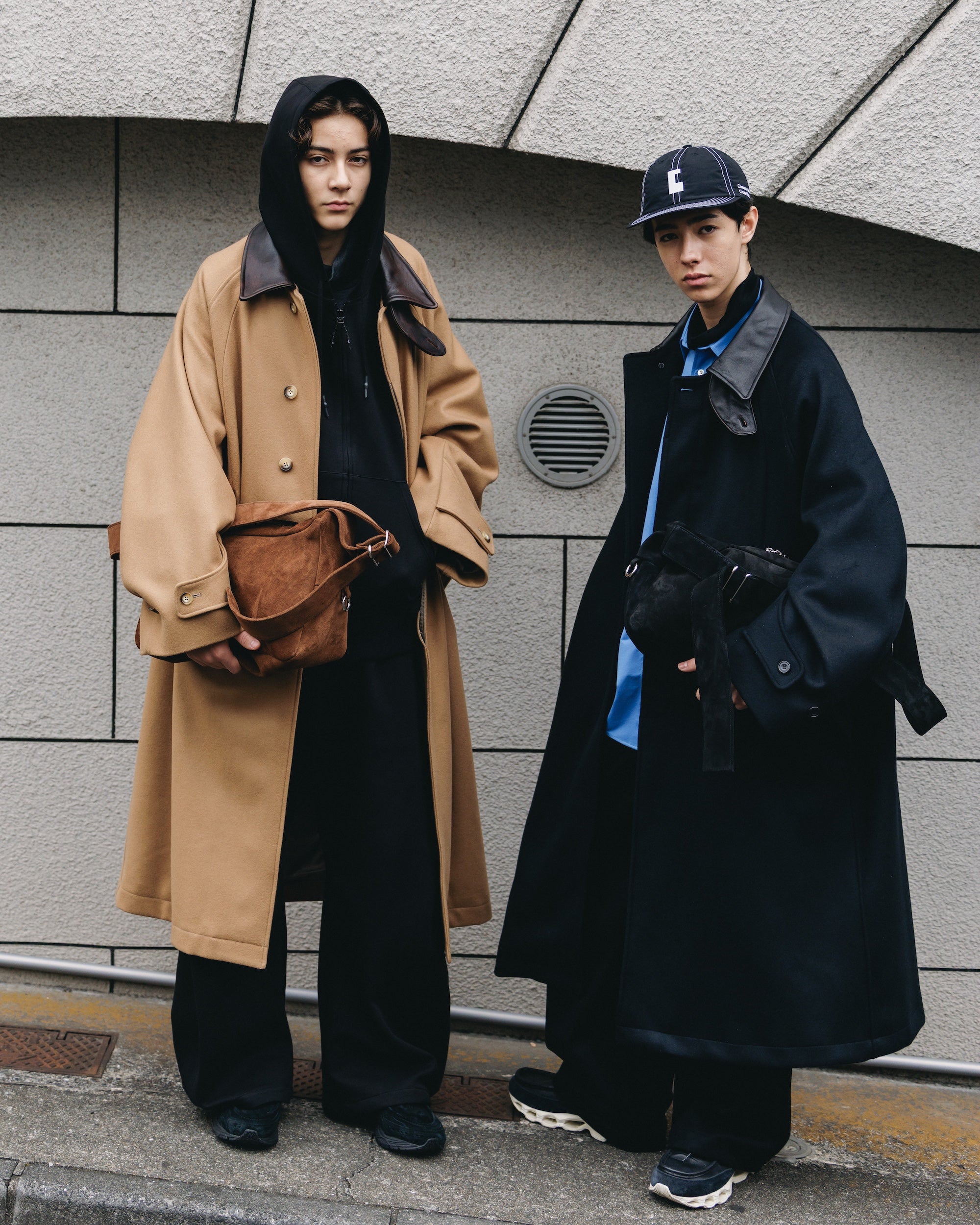 【12.10 WED 20:00- IN STOCK】LEATHER COLLAR WOOL MELTON BALMACAAN COAT (BLACK)