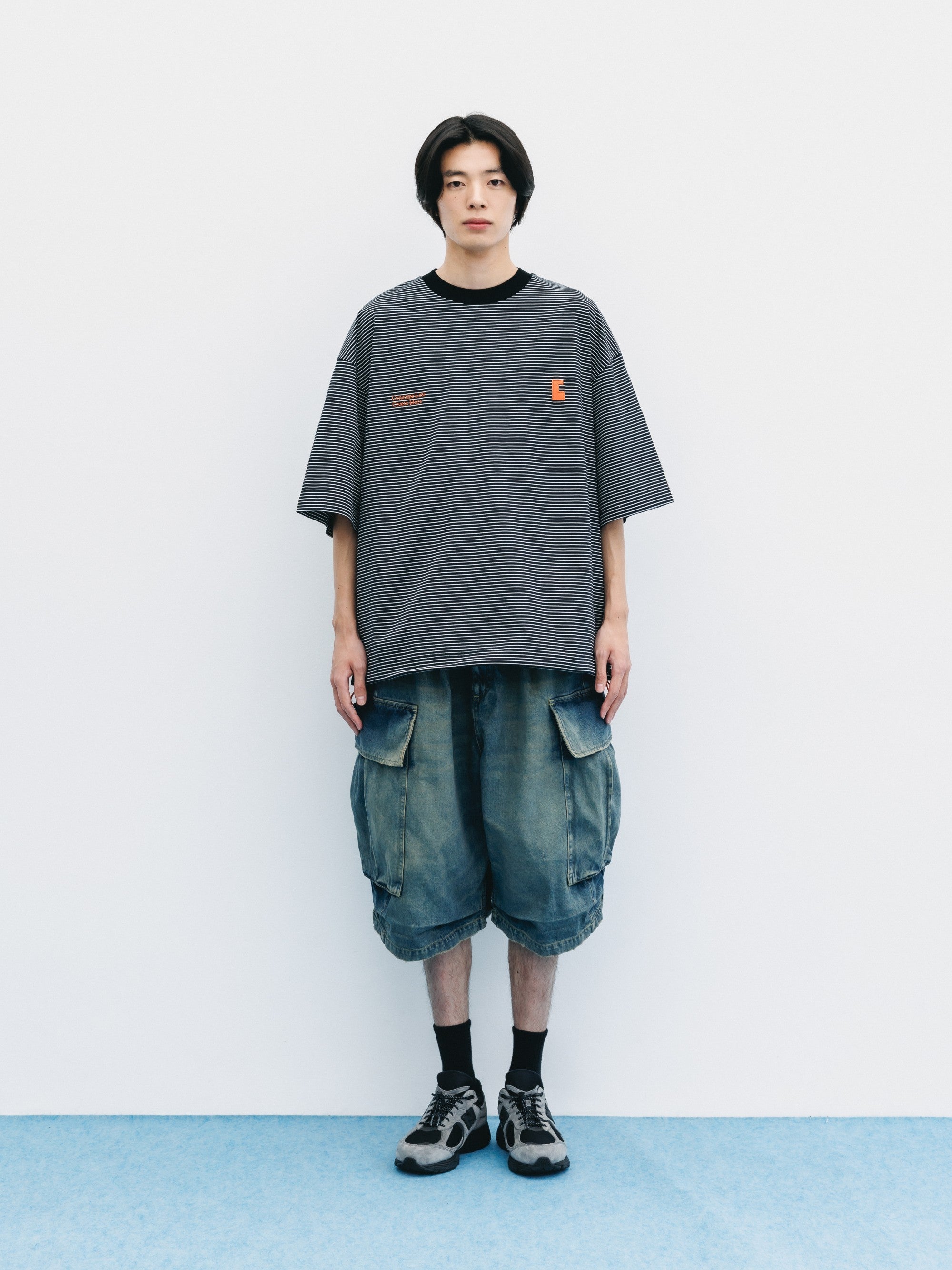 【6.13 SAT 20:00- IN STOCK】"C×CONCEPT" STRIPED S/S T-SHIRT WITH DRAWSTRINGS (BLACK×WHITE)