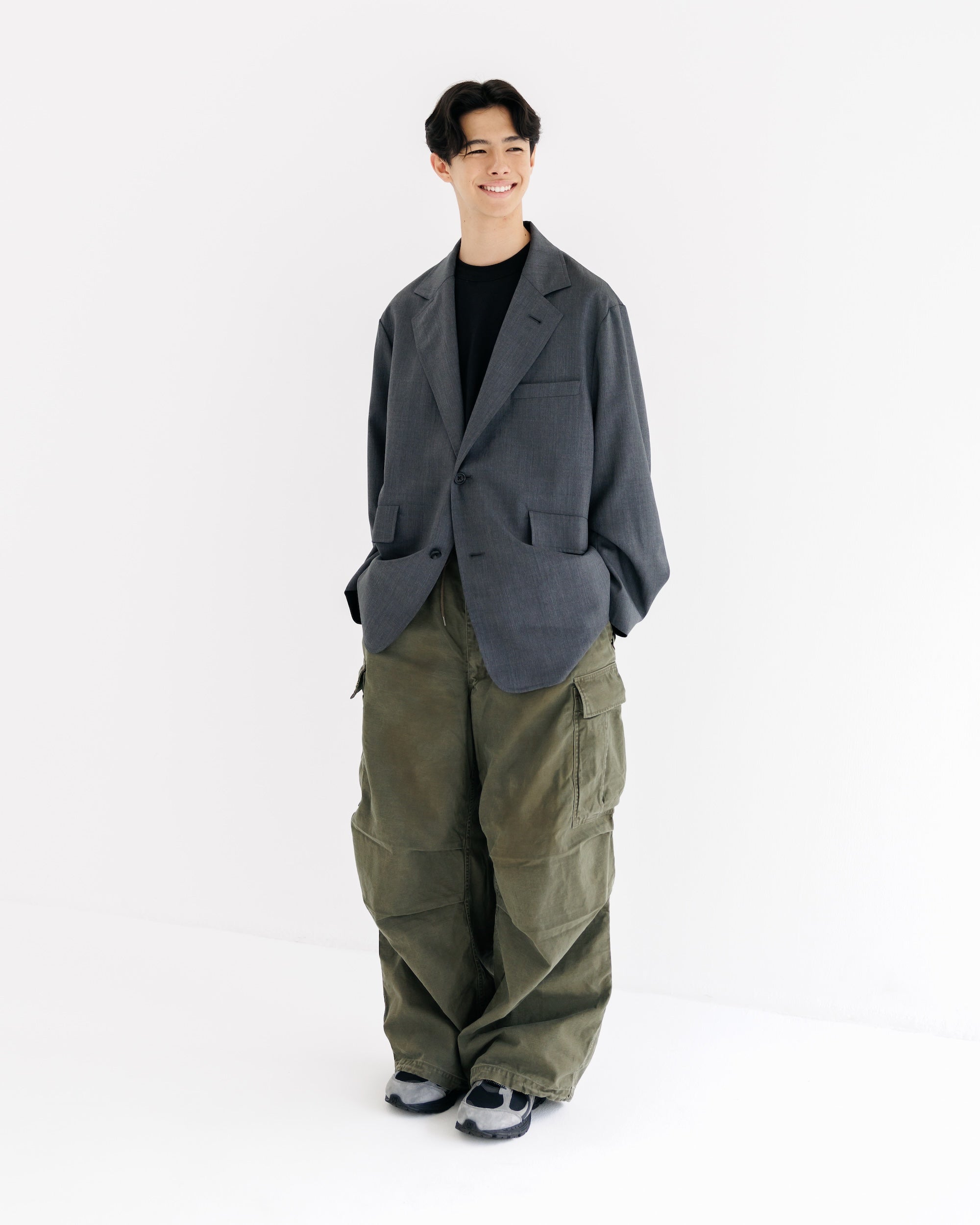 【9.6 SAT 20:00- IN STOCK】WOOL GABARDINE CITY UNIFORM TAILORED JACKET (GRAY)