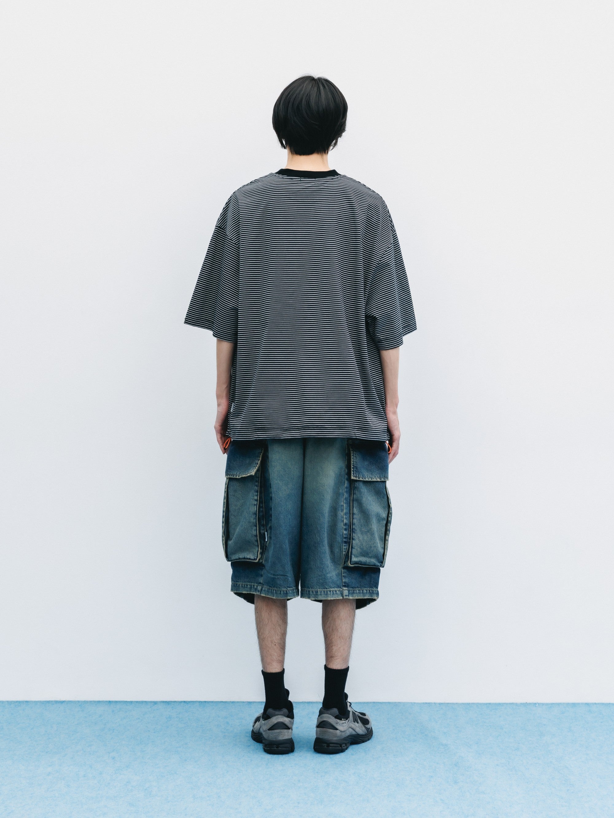 【6.13 SAT 20:00- IN STOCK】"C×CONCEPT" STRIPED S/S T-SHIRT WITH DRAWSTRINGS (BLACK×WHITE)