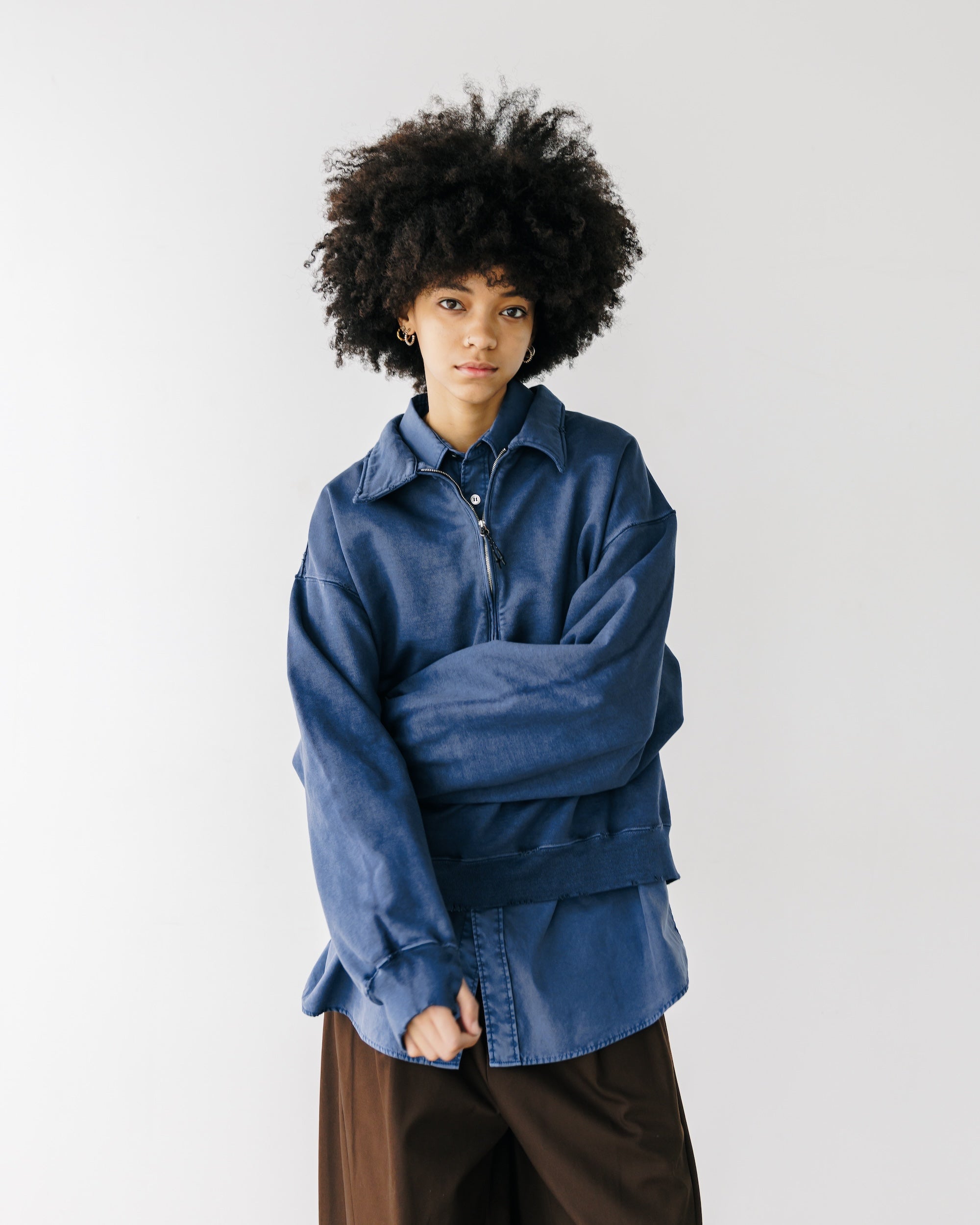 PIGMENT DYED ZIP POLO (FADE BLUE)