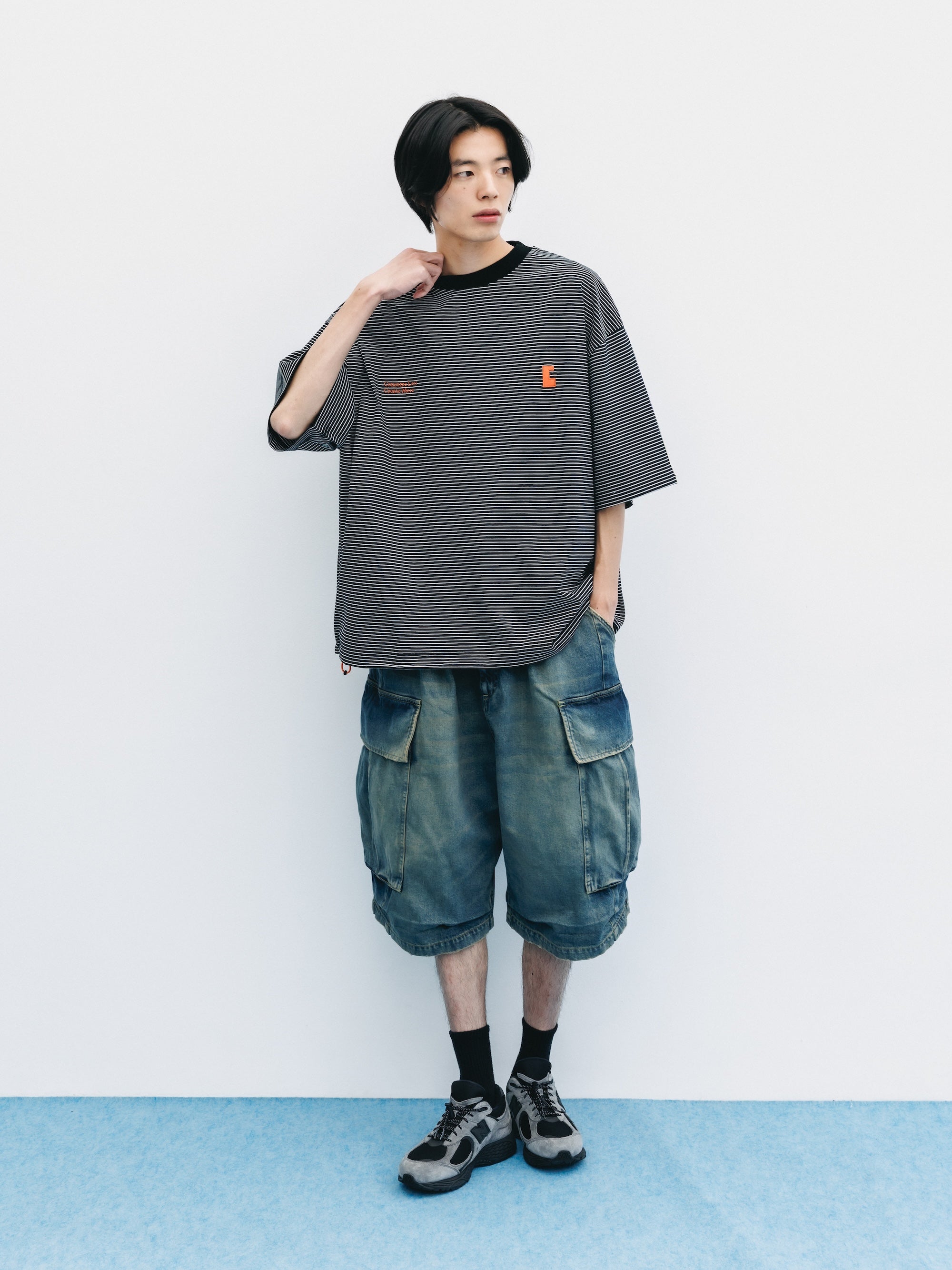 VINTAGE DYED SELVEDGE DENIM CITY MEGA POCKET BALLOON CARGO HALF PANTS (VINTAGE INDIGO)