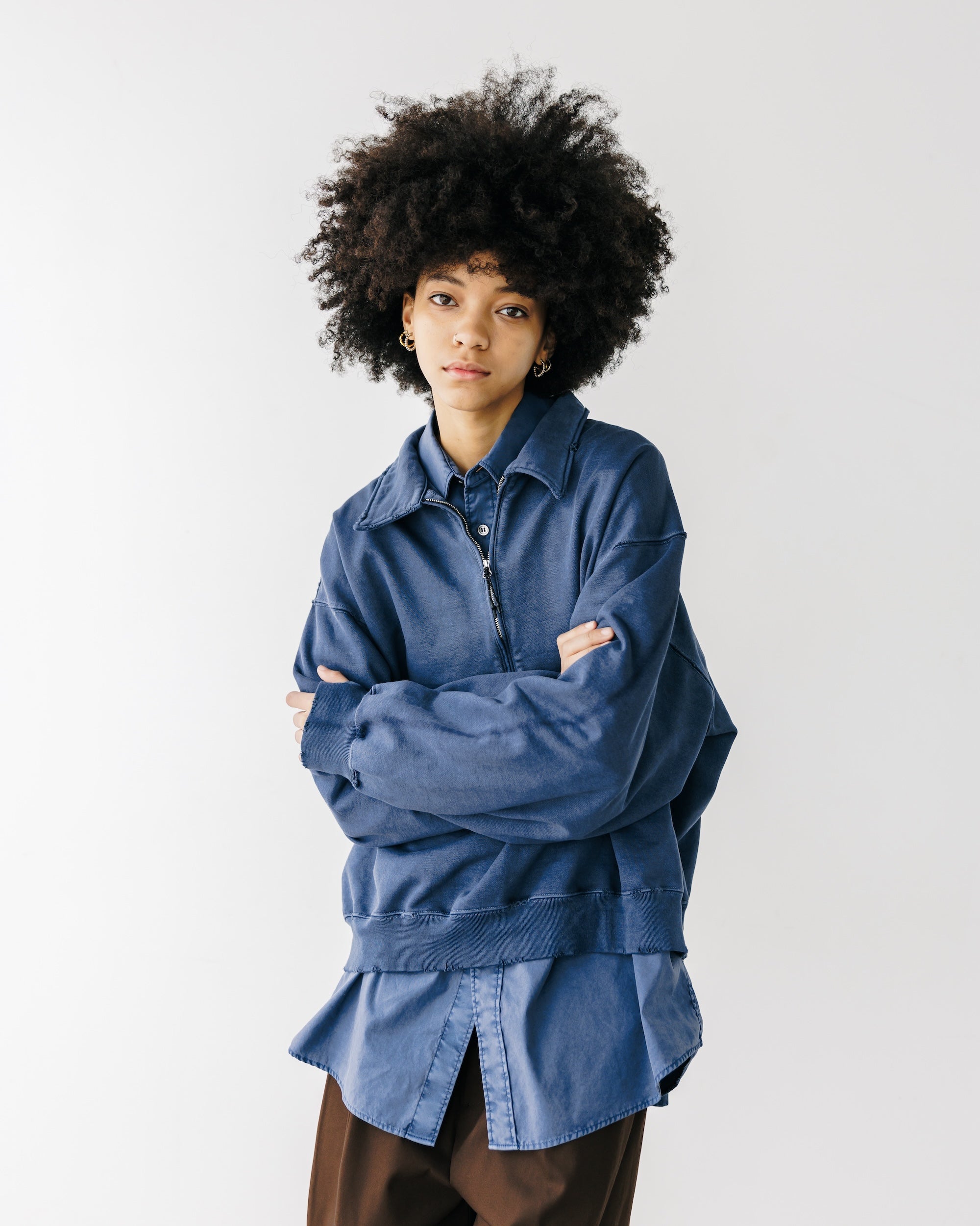 PIGMENT DYED ZIP POLO (FADE BLUE)