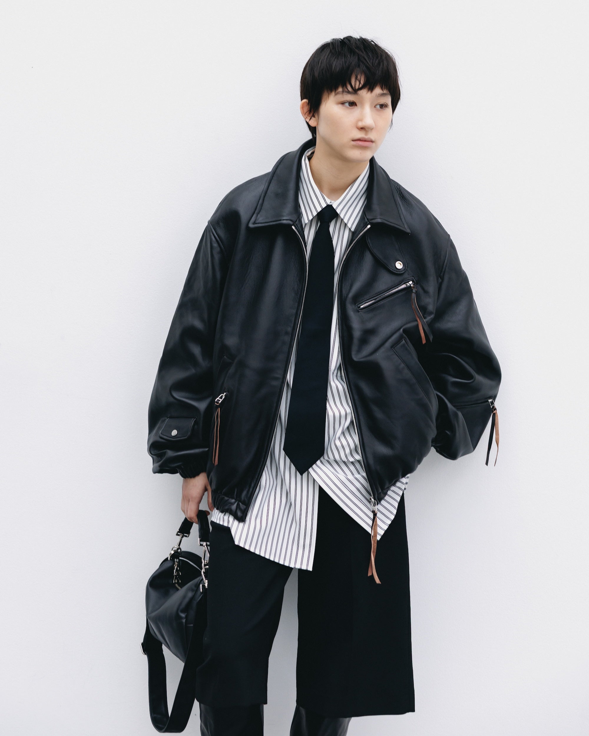 【11.1 SAT 20:00- IN STOCK】SHEEP LEATHER UTILITY JACKET (BLACK)