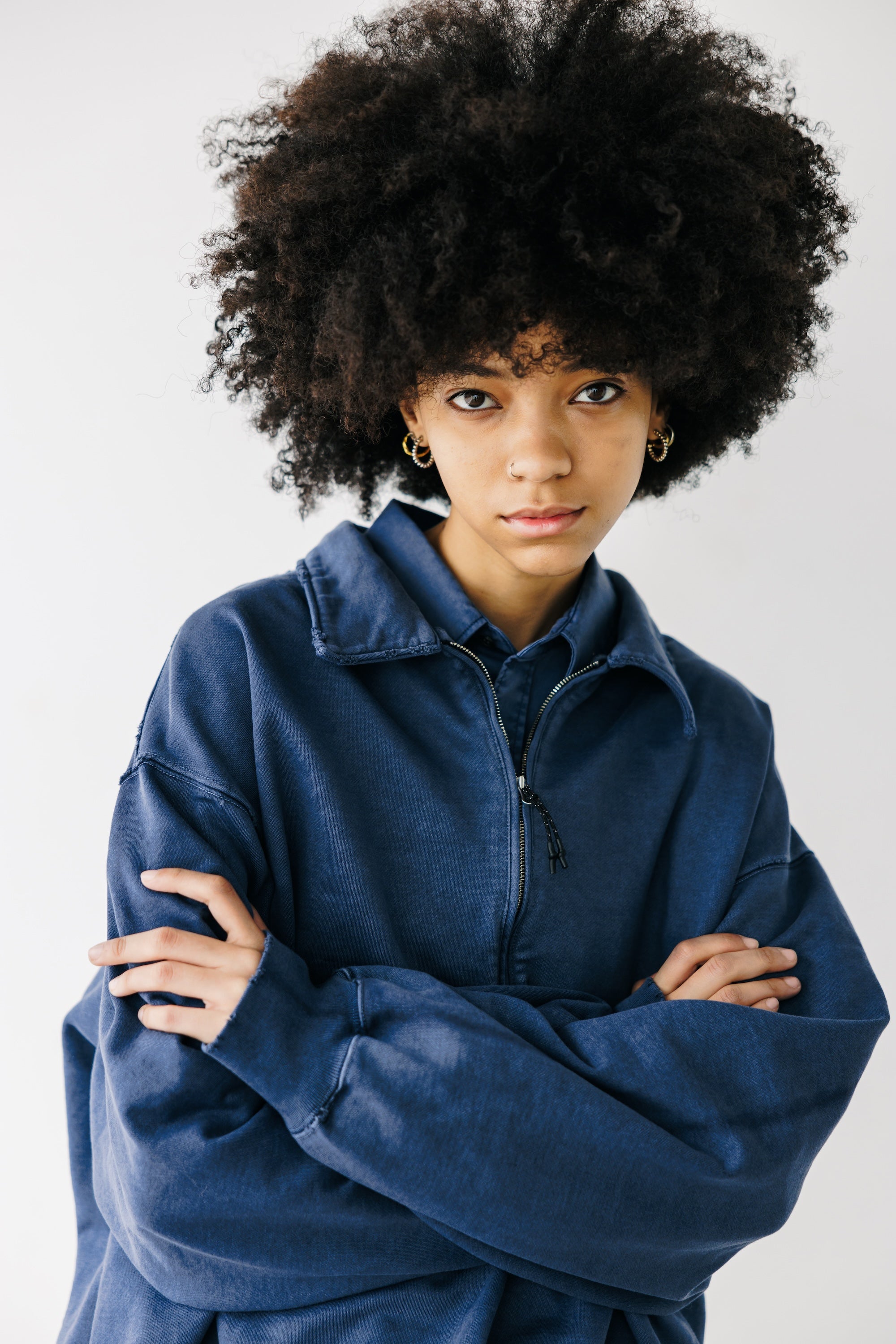 PIGMENT DYED ZIP POLO (FADE BLUE)