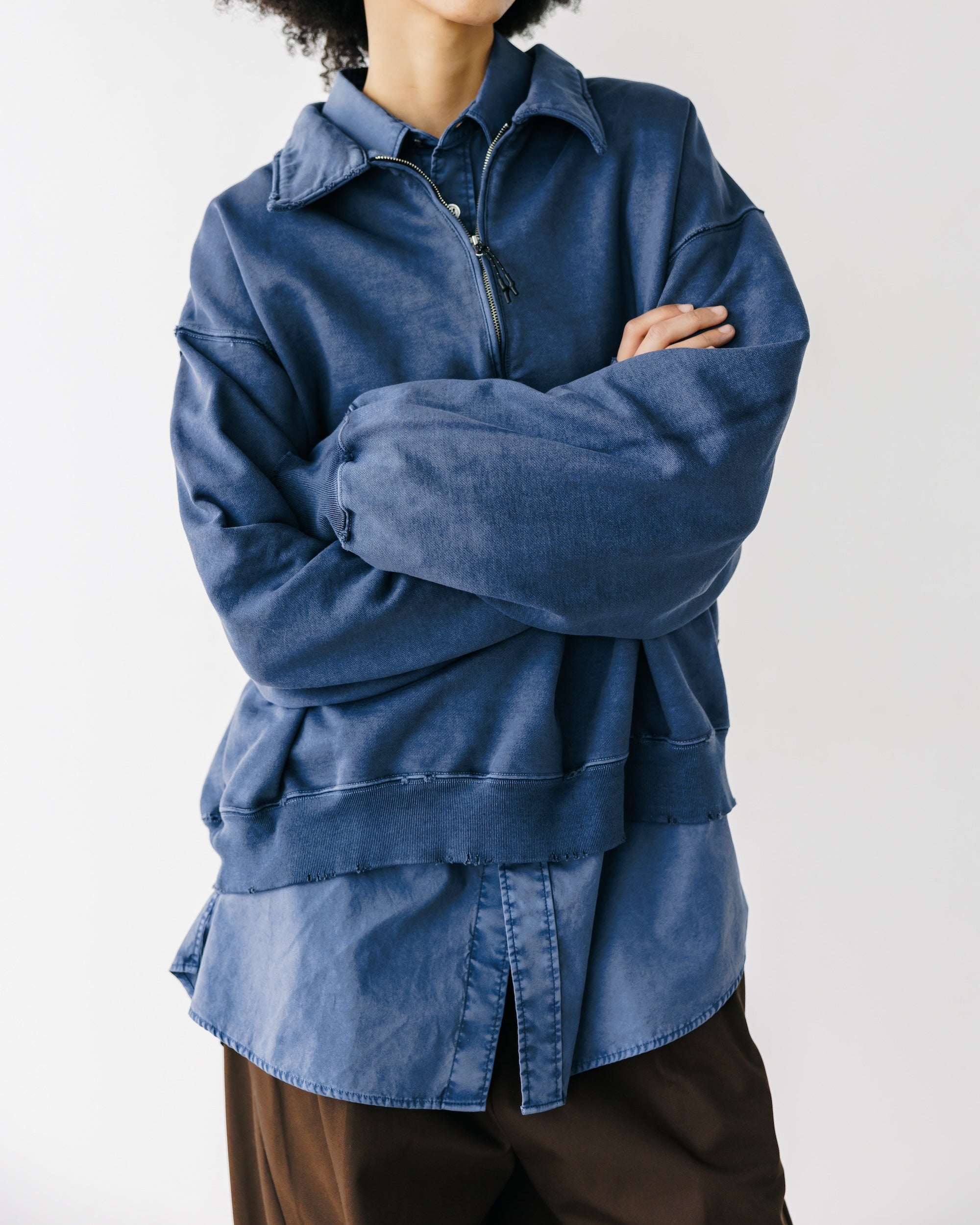 PIGMENT DYED ZIP POLO (FADE BLUE)