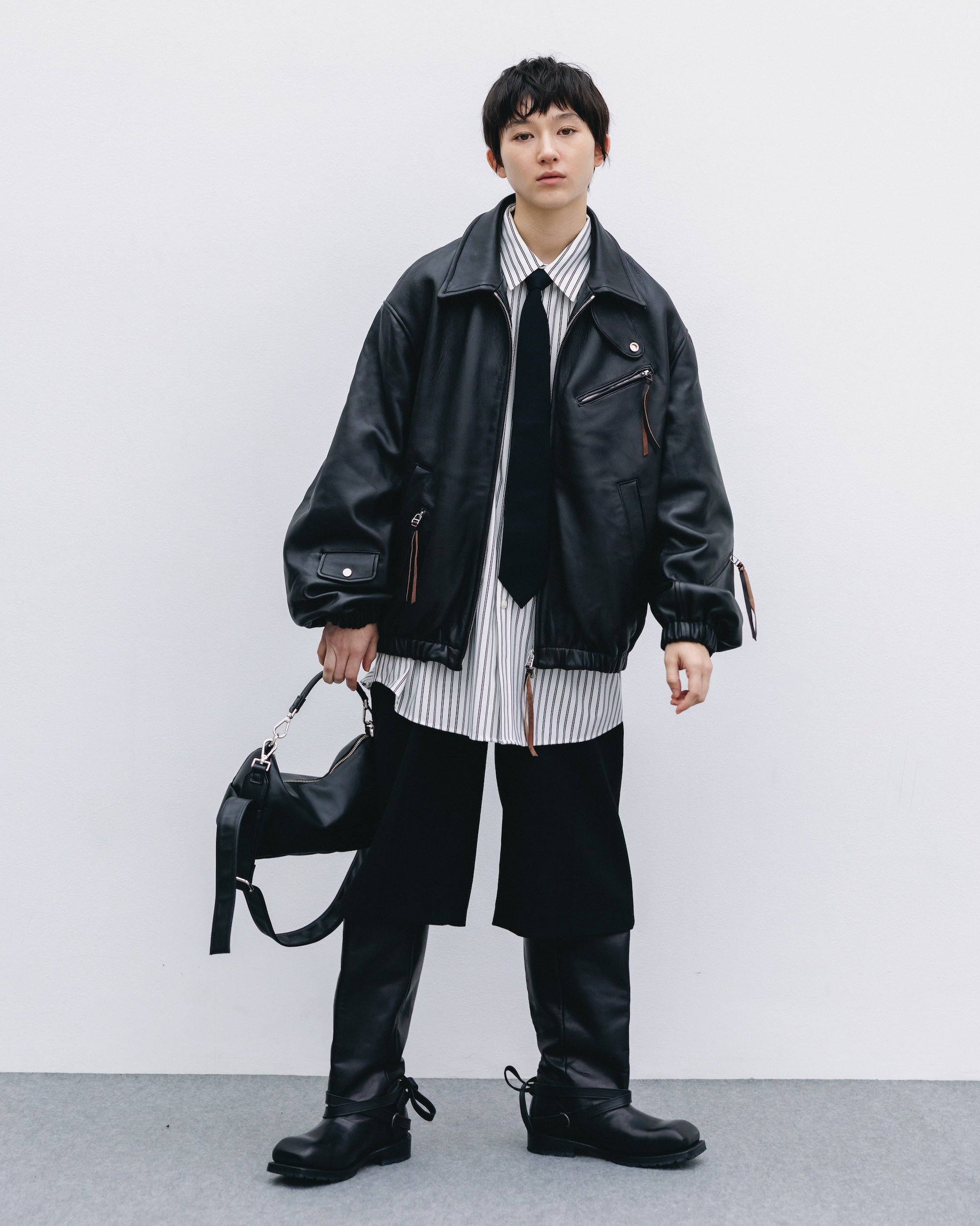 【11.1 SAT 20:00- IN STOCK】SHEEP LEATHER UTILITY JACKET (BLACK)