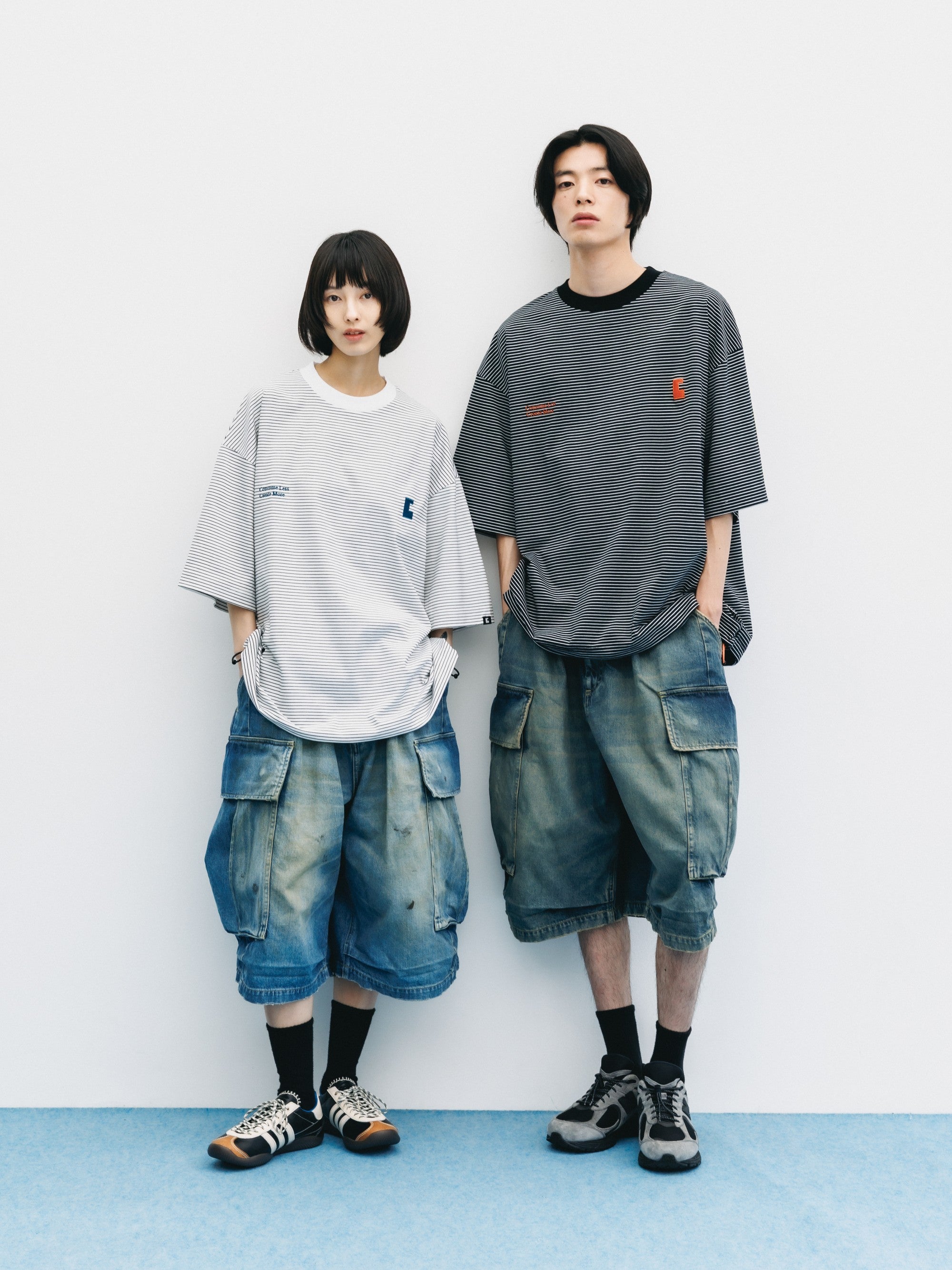 【6.13 SAT 20:00- IN STOCK】"C×CONCEPT" STRIPED S/S T-SHIRT WITH DRAWSTRINGS (BLACK×WHITE)