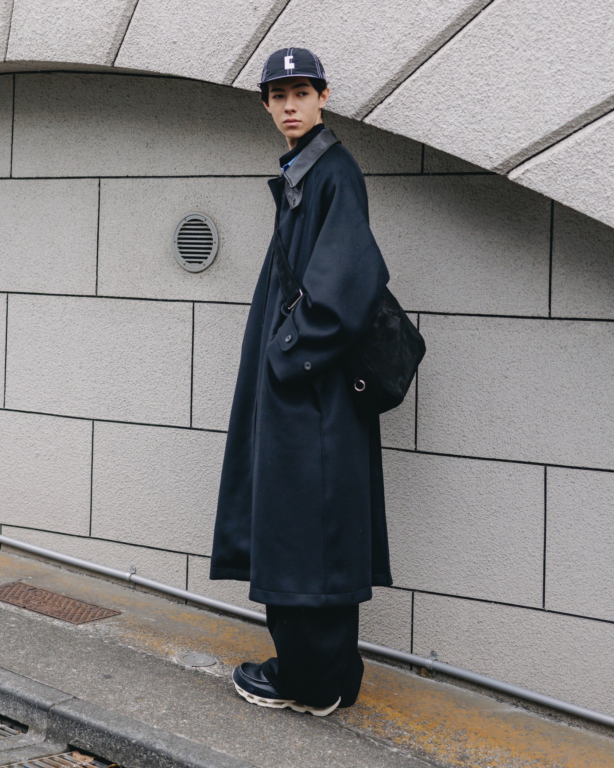 【12.10 WED 20:00- IN STOCK】LEATHER COLLAR WOOL MELTON BALMACAAN COAT (BLACK)