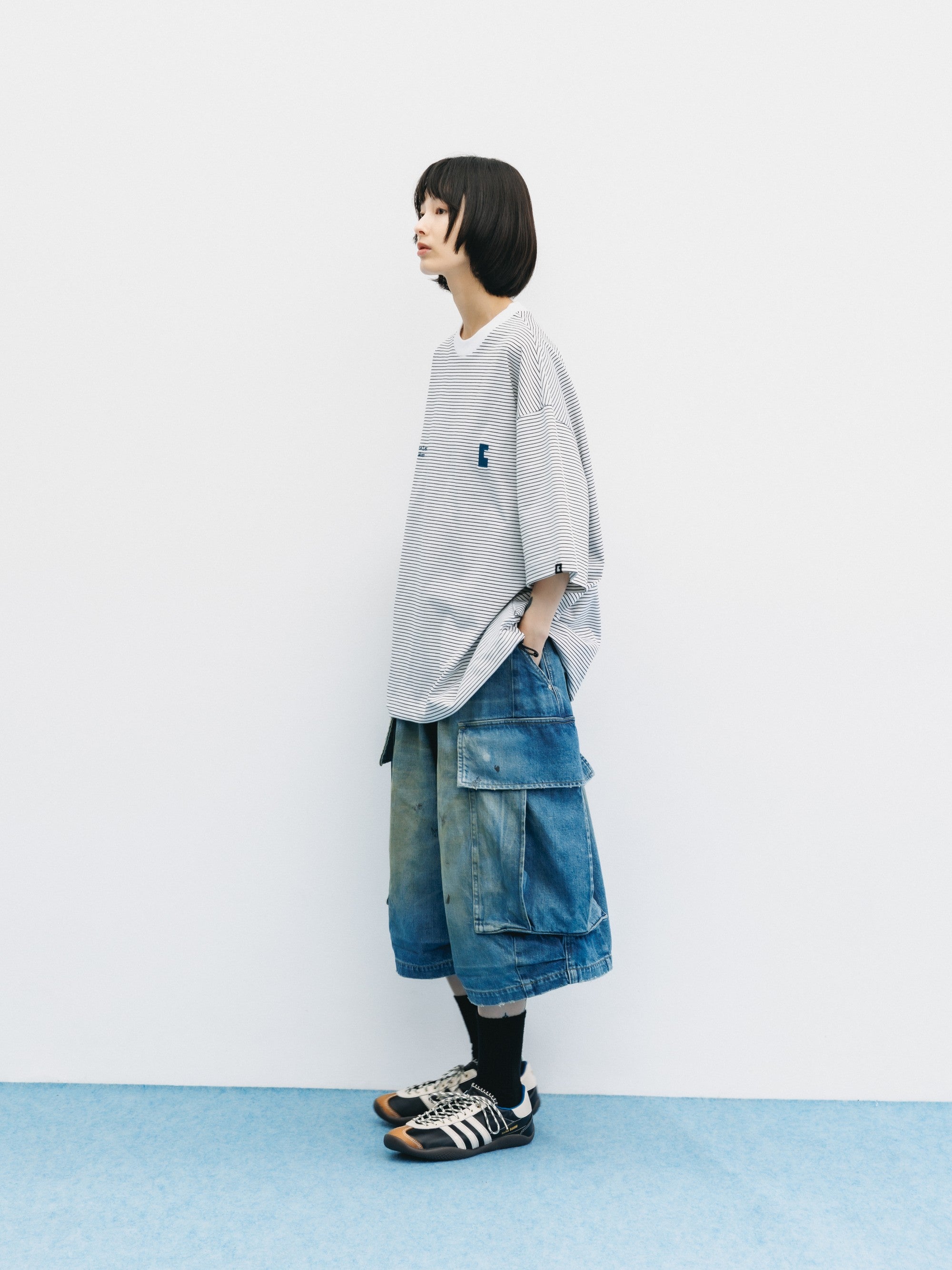 【6.13 SAT 20:00- IN STOCK】"C×CONCEPT" STRIPED S/S T-SHIRT WITH DRAWSTRINGS (WHITE×BLACK)