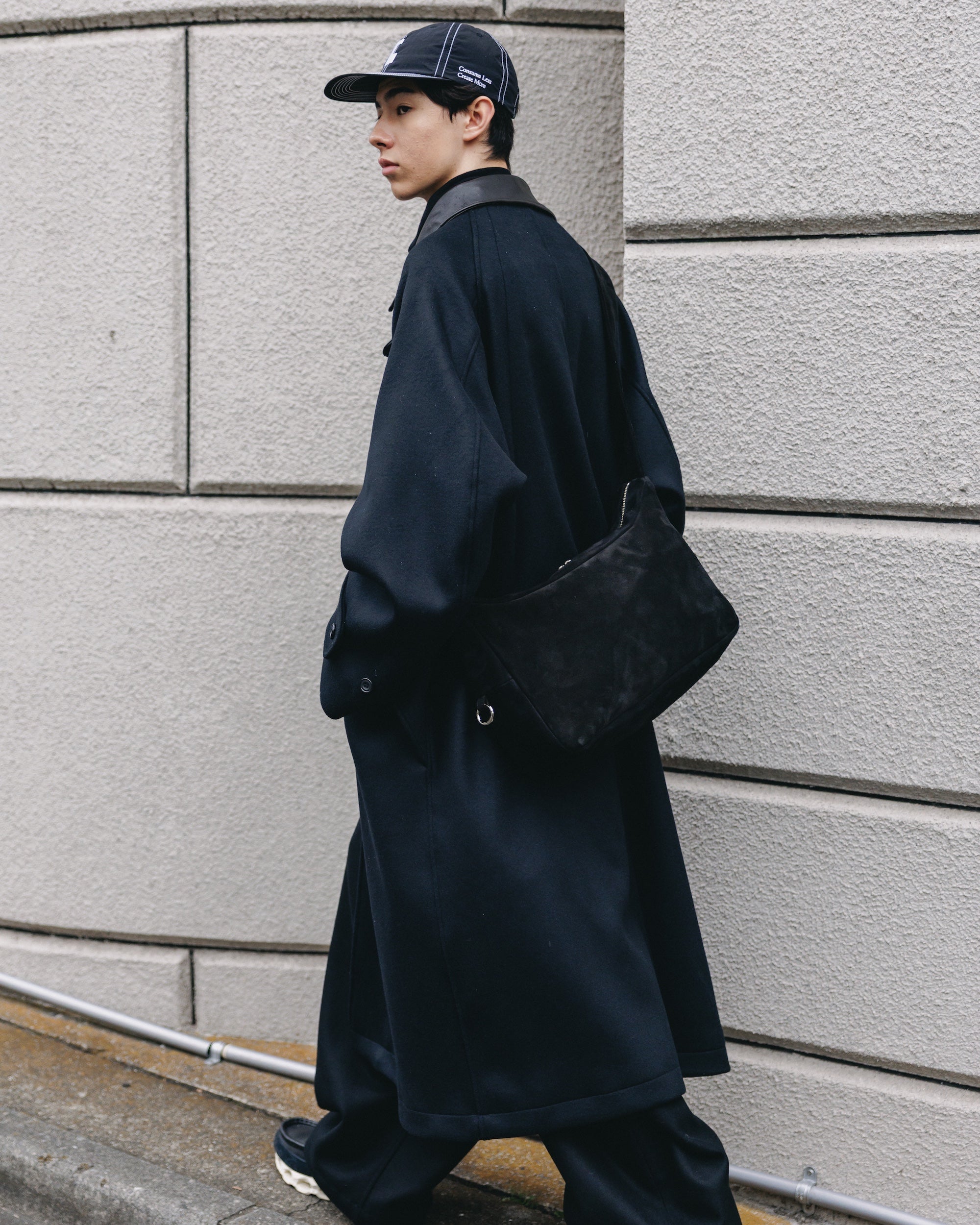 【12.10 WED 20:00- IN STOCK】LEATHER COLLAR WOOL MELTON BALMACAAN COAT (BLACK)
