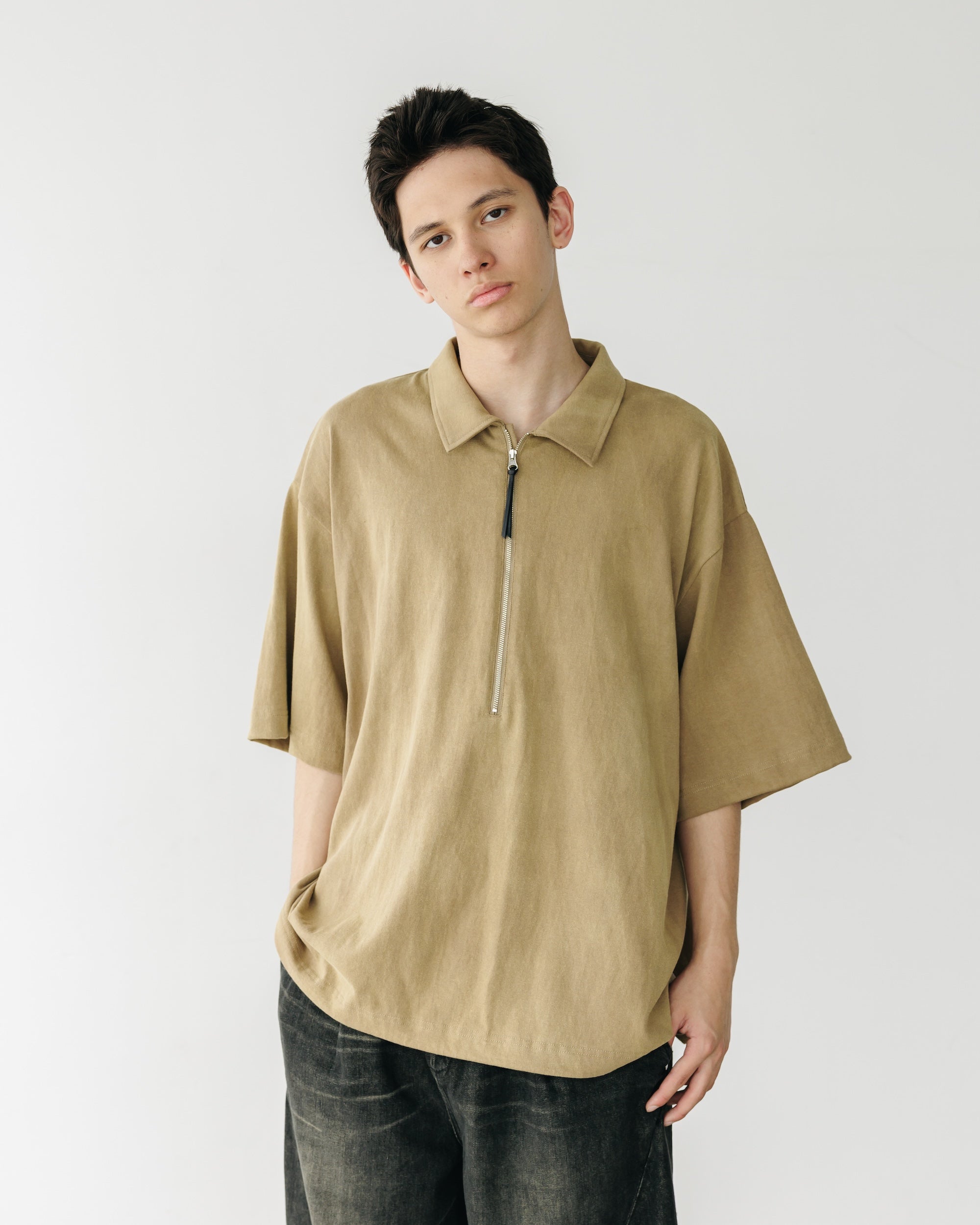 CITY S/S HALF ZIP SHIRT (BEIGE)