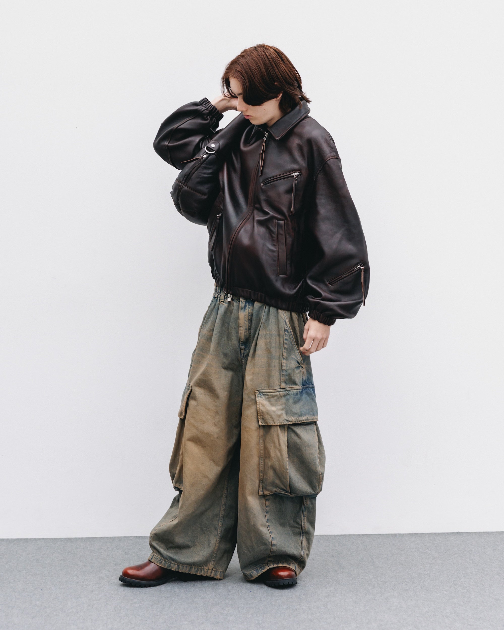 【11.1 SAT 20:00- IN STOCK】SHEEP LEATHER UTILITY JACKET (BROWN)