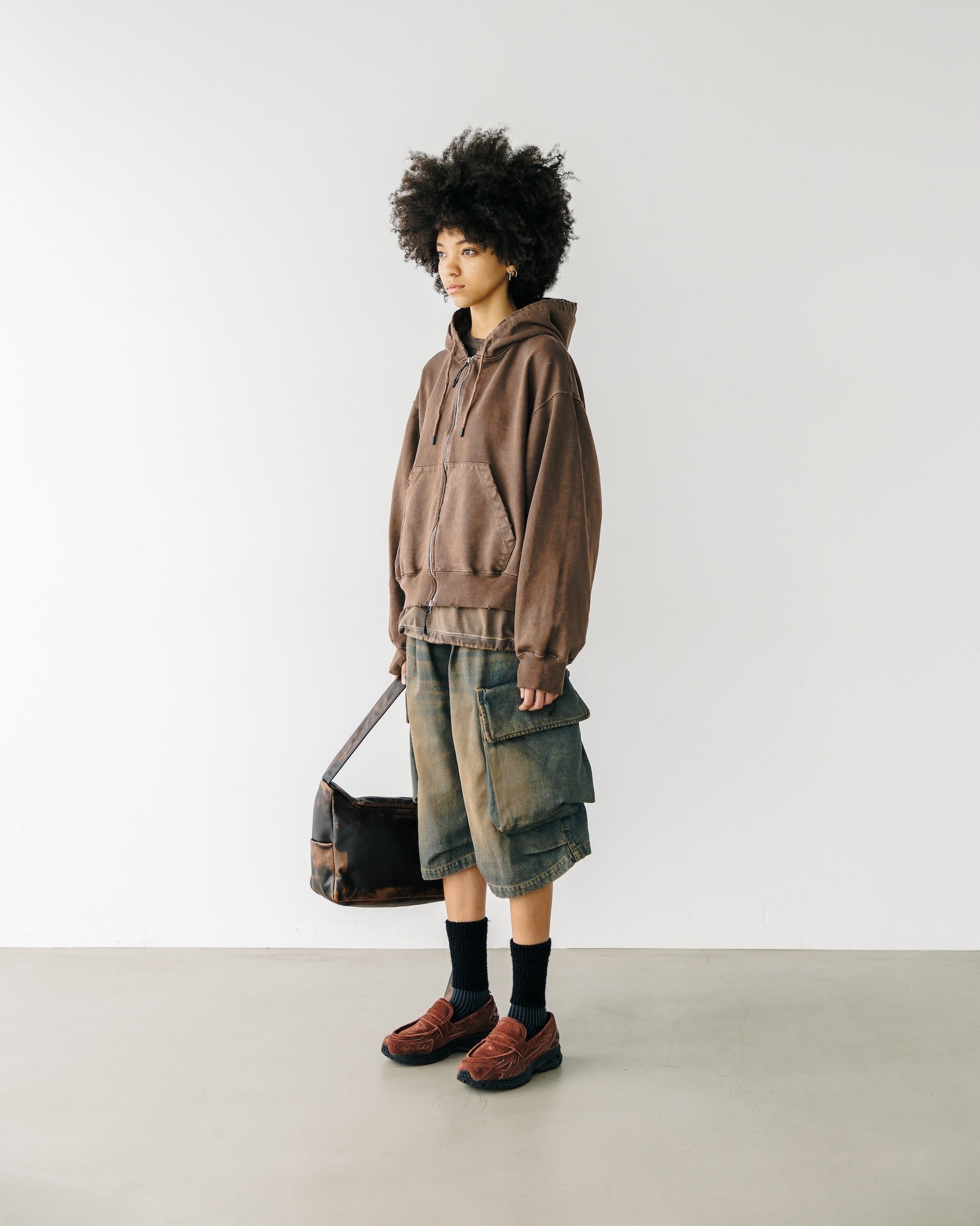 【3.18 WED 20:00- IN STOCK】VINTAGE DYED SELVEDGE DENIM CITY MILITARY HALF PANTS (VINTAGE BROWN)