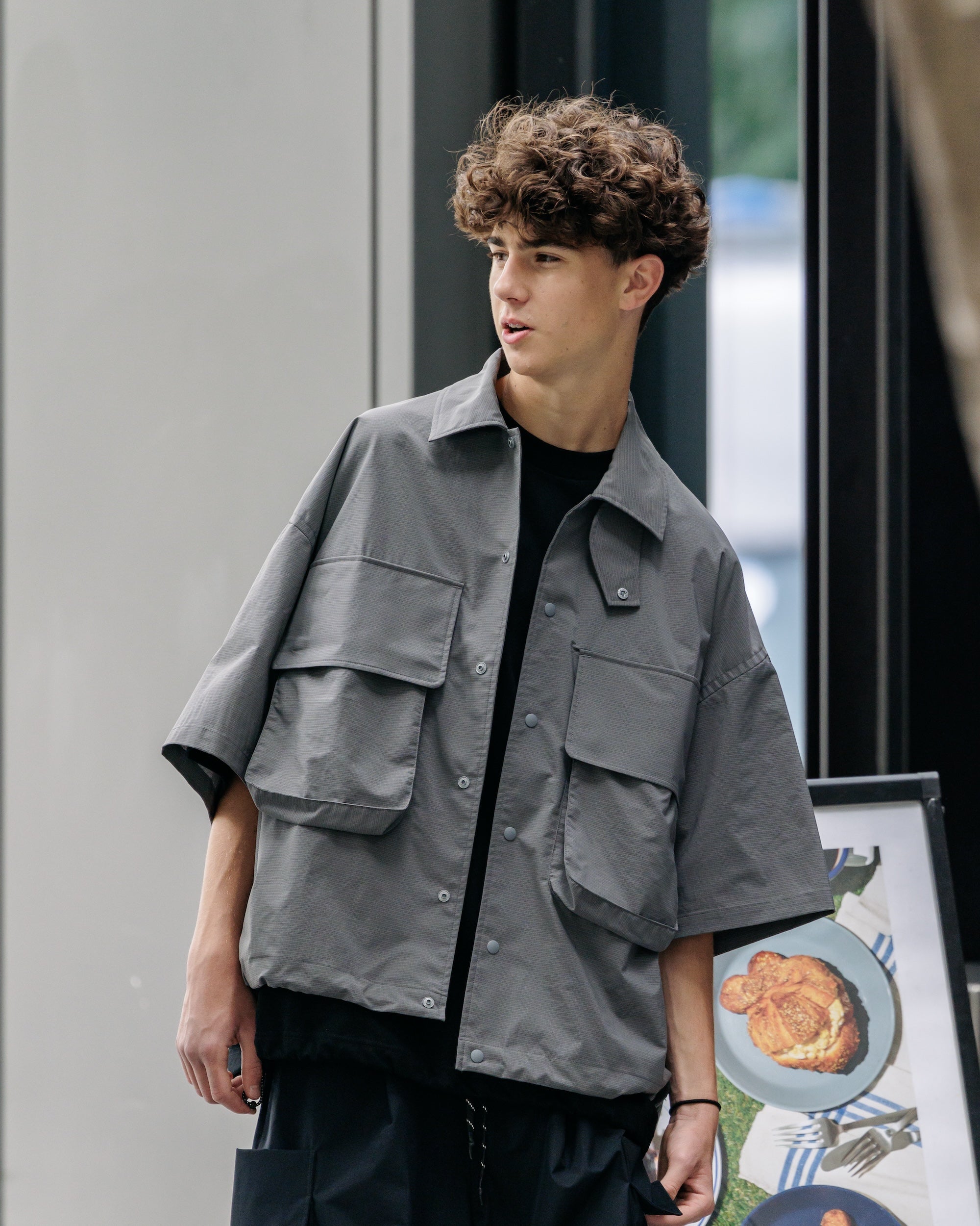 【6.4 WED 20:00- IN STOCK】GRAPH CHECK WADING S/S SHIRT JACKET (CHARCOAL×BLACK)