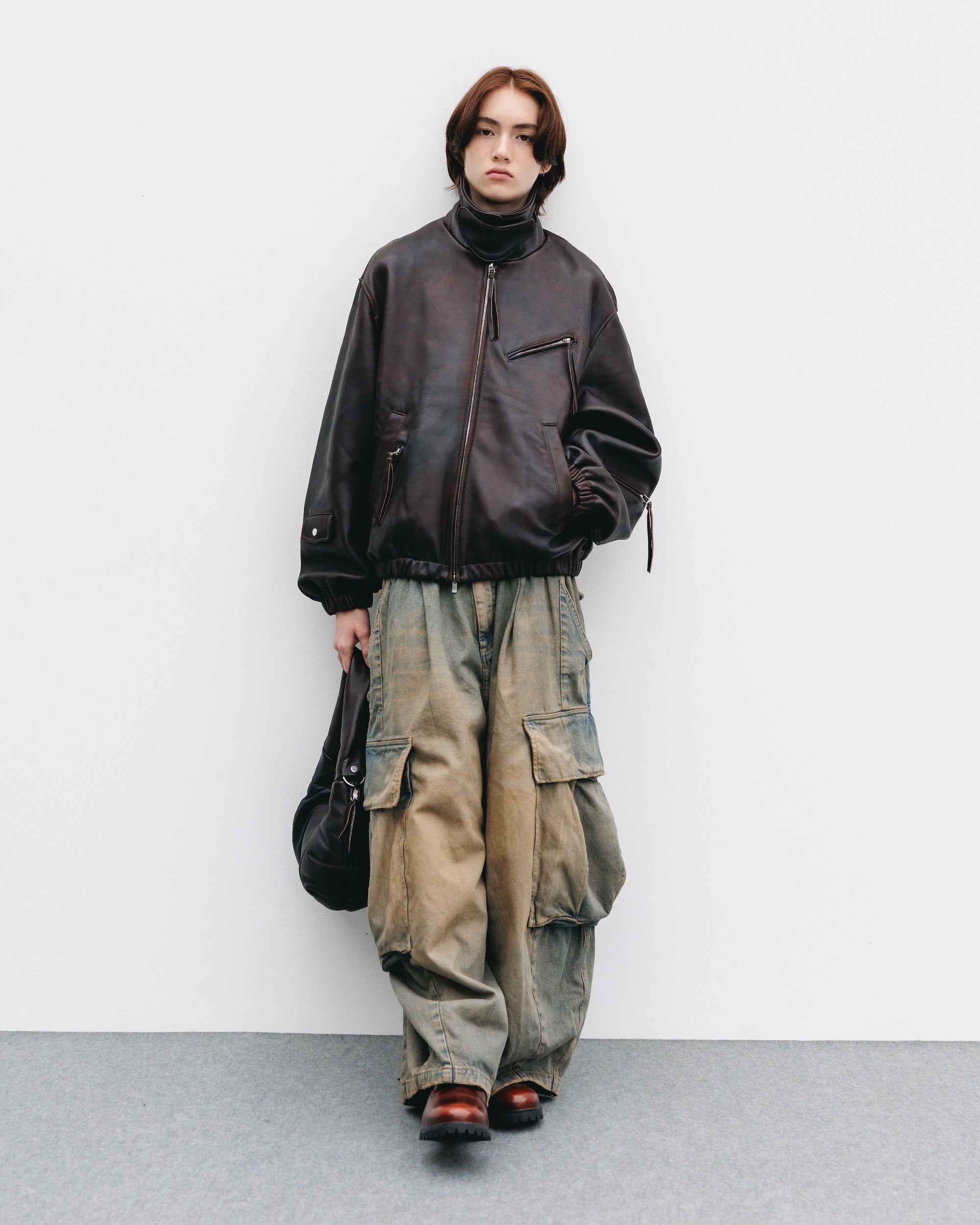 【11.1 SAT 20:00- IN STOCK】SHEEP LEATHER UTILITY JACKET (BROWN)