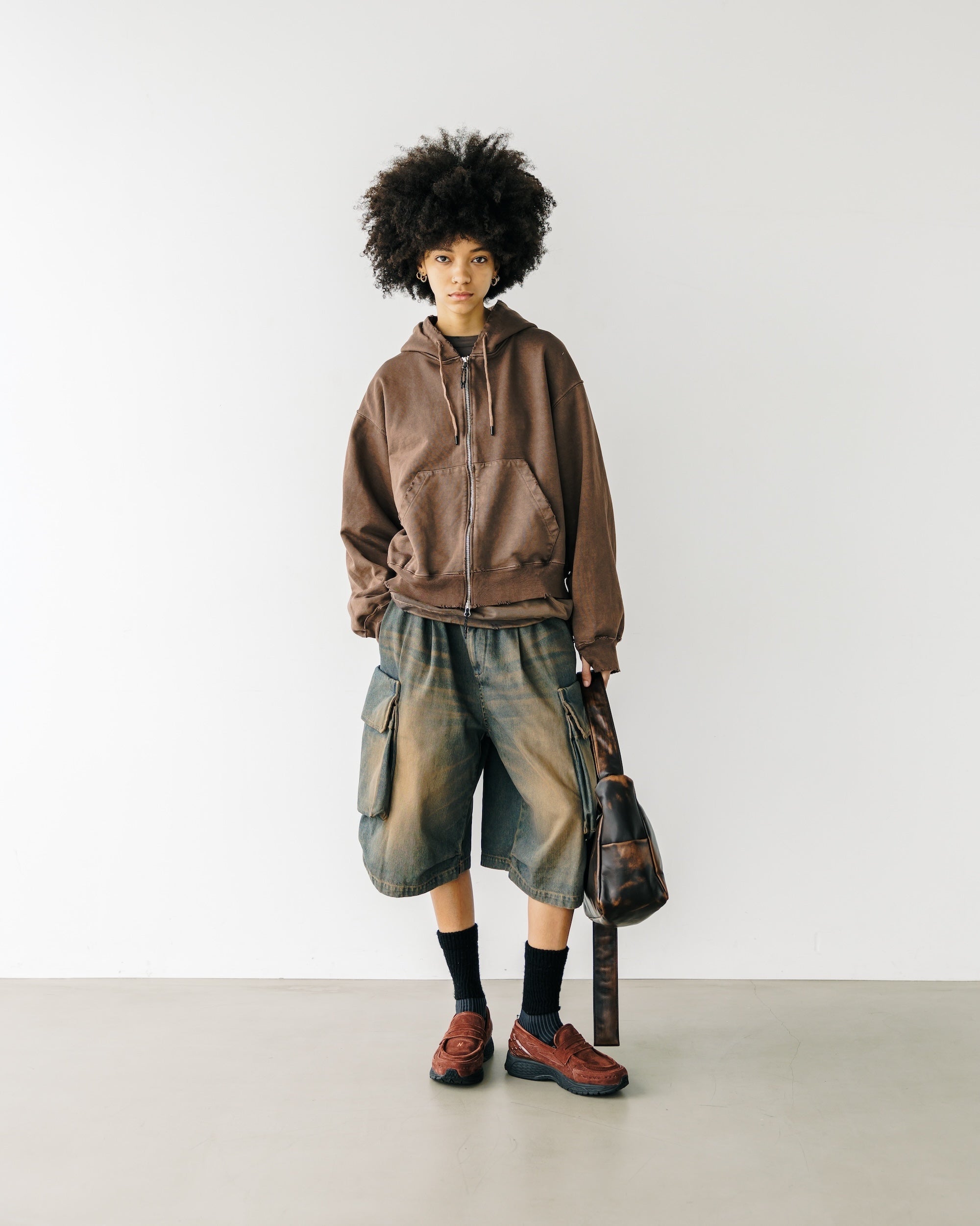 【3.18 WED 20:00- IN STOCK】VINTAGE DYED SELVEDGE DENIM CITY MILITARY HALF PANTS (VINTAGE BROWN)