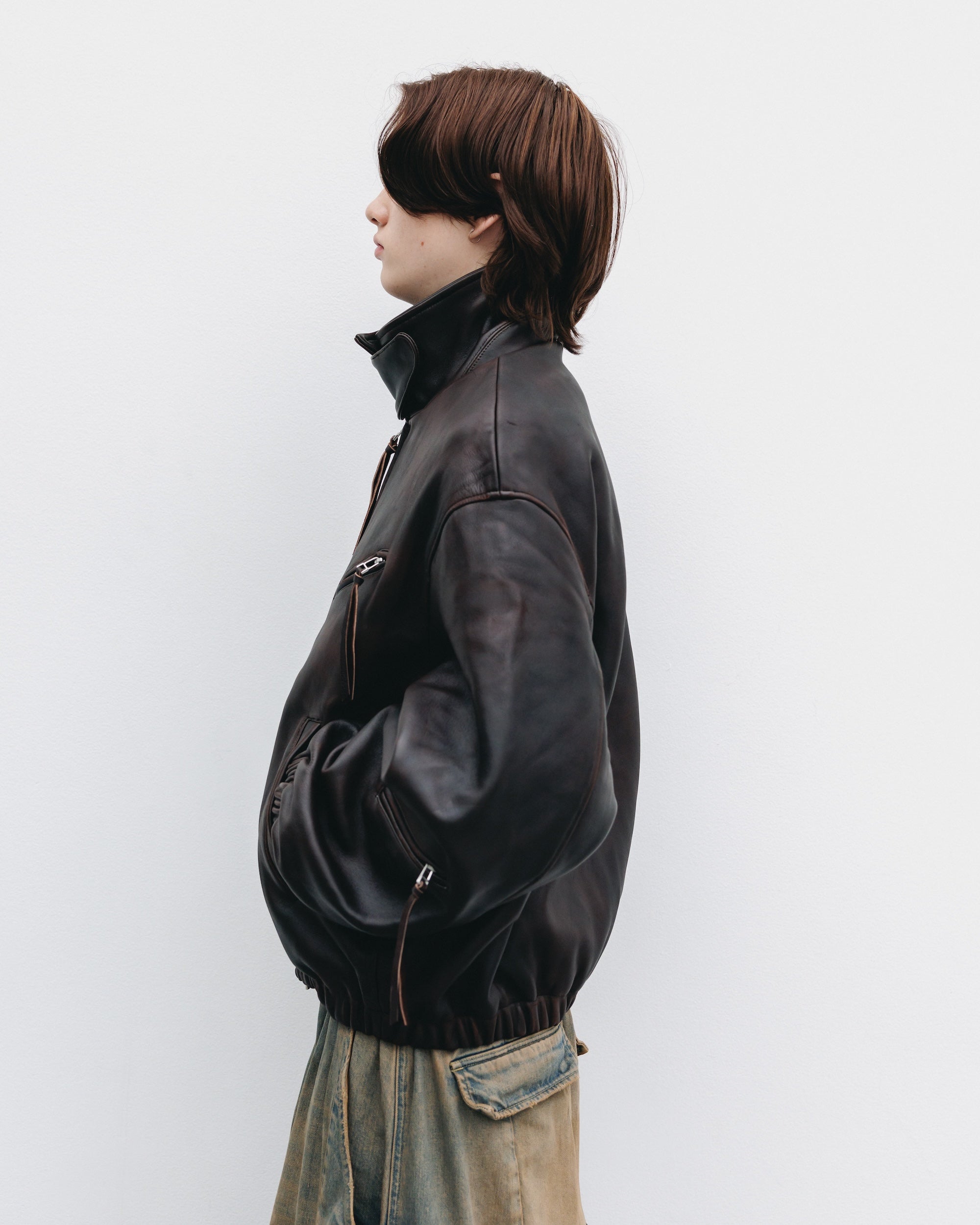 【11.1 SAT 20:00- IN STOCK】SHEEP LEATHER UTILITY JACKET (BROWN)
