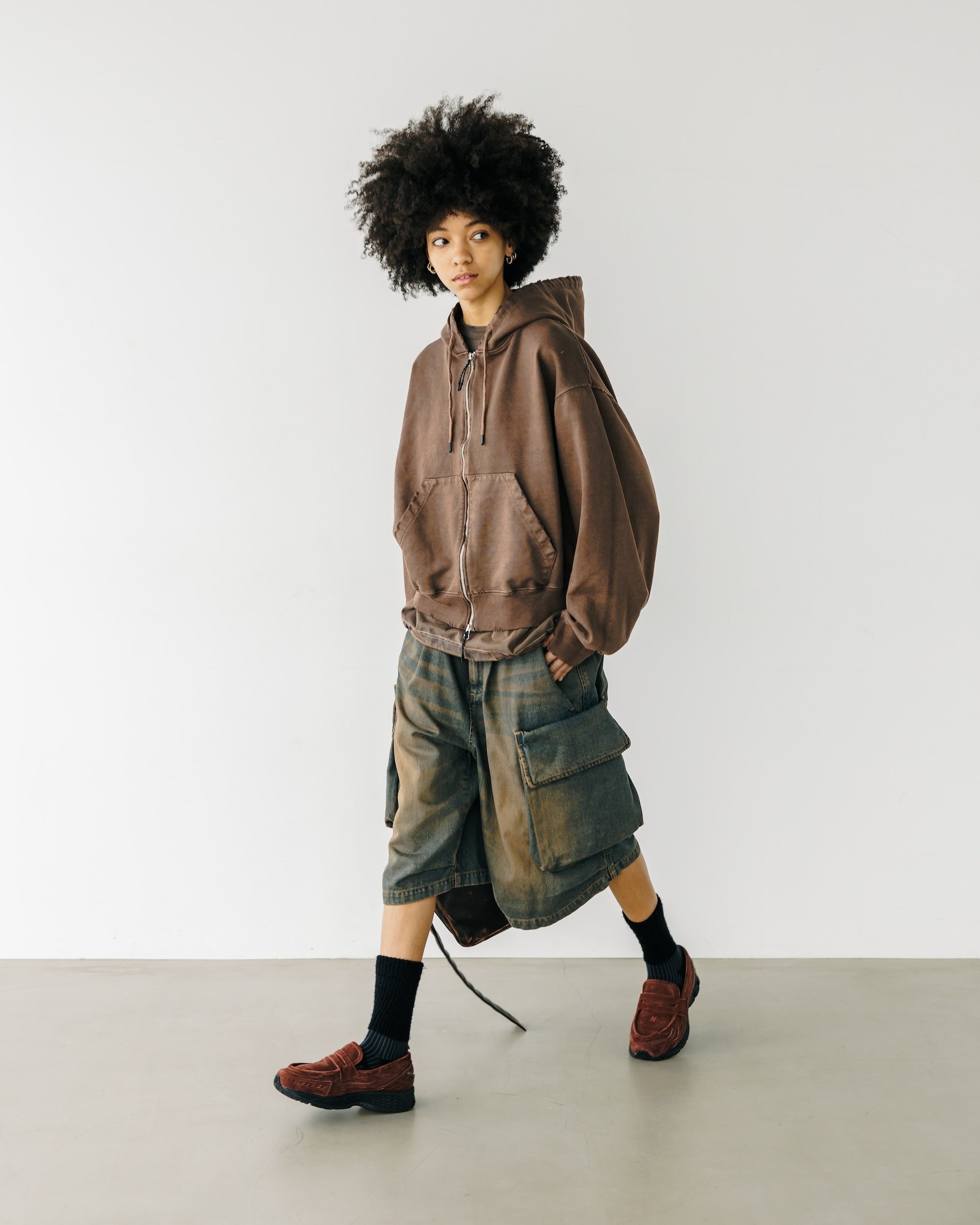 【3.18 WED 20:00- IN STOCK】VINTAGE DYED SELVEDGE DENIM CITY MILITARY HALF PANTS (VINTAGE BROWN)